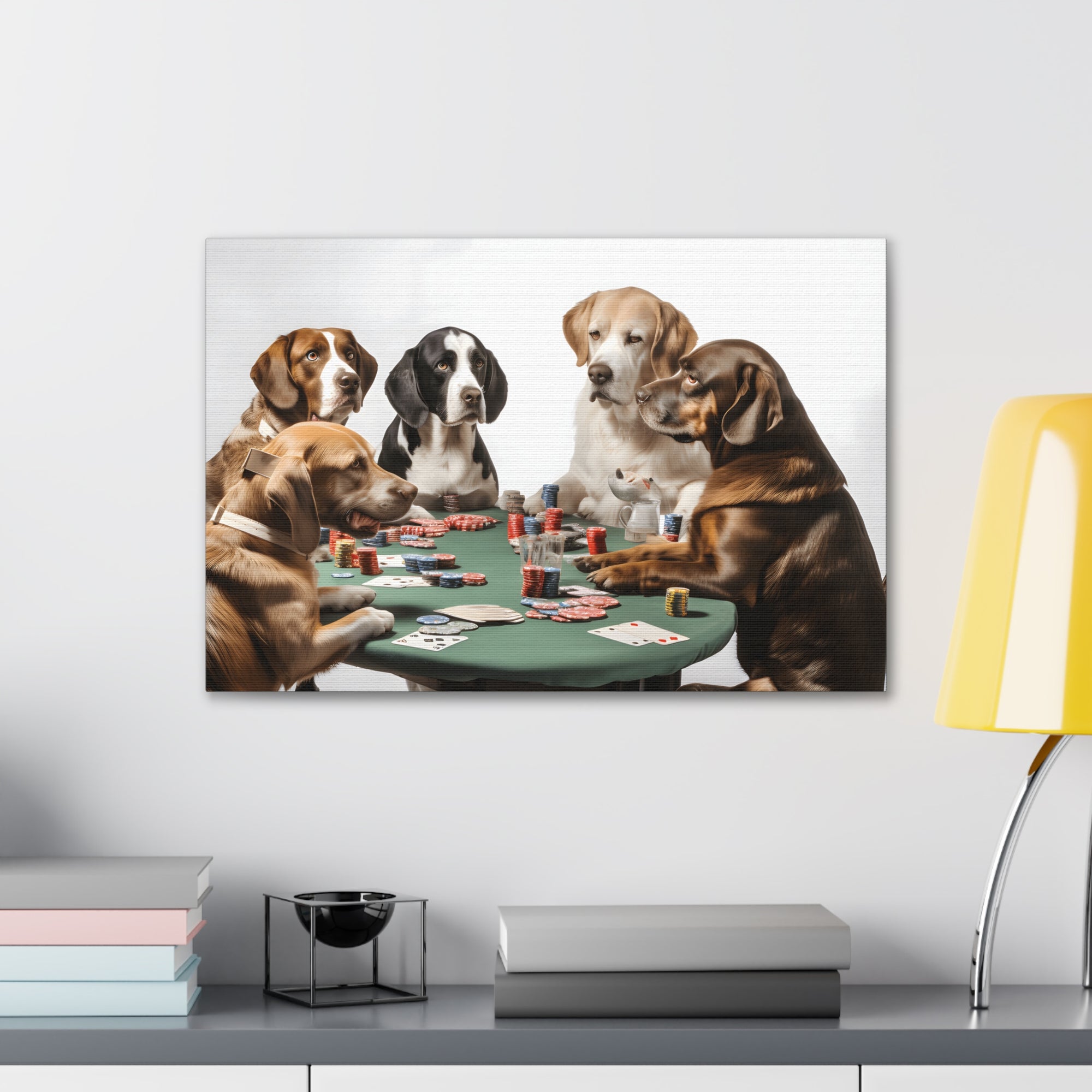 Dogs Playing Poker Funny Game Playing Card Canvas Wall Art for Home Decor Ready-to-Hang-Express Your Love Gifts