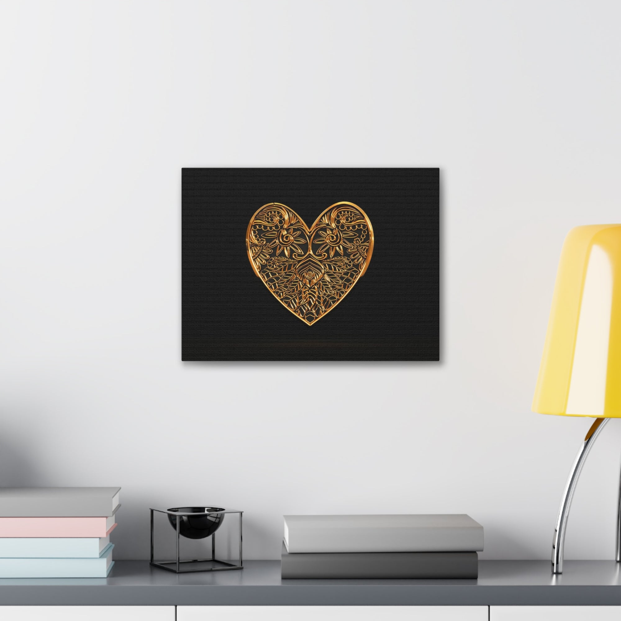 3D Gold Hearts Playing Card Canvas Wall Art for Home Decor Ready-to-Hang-Express Your Love Gifts