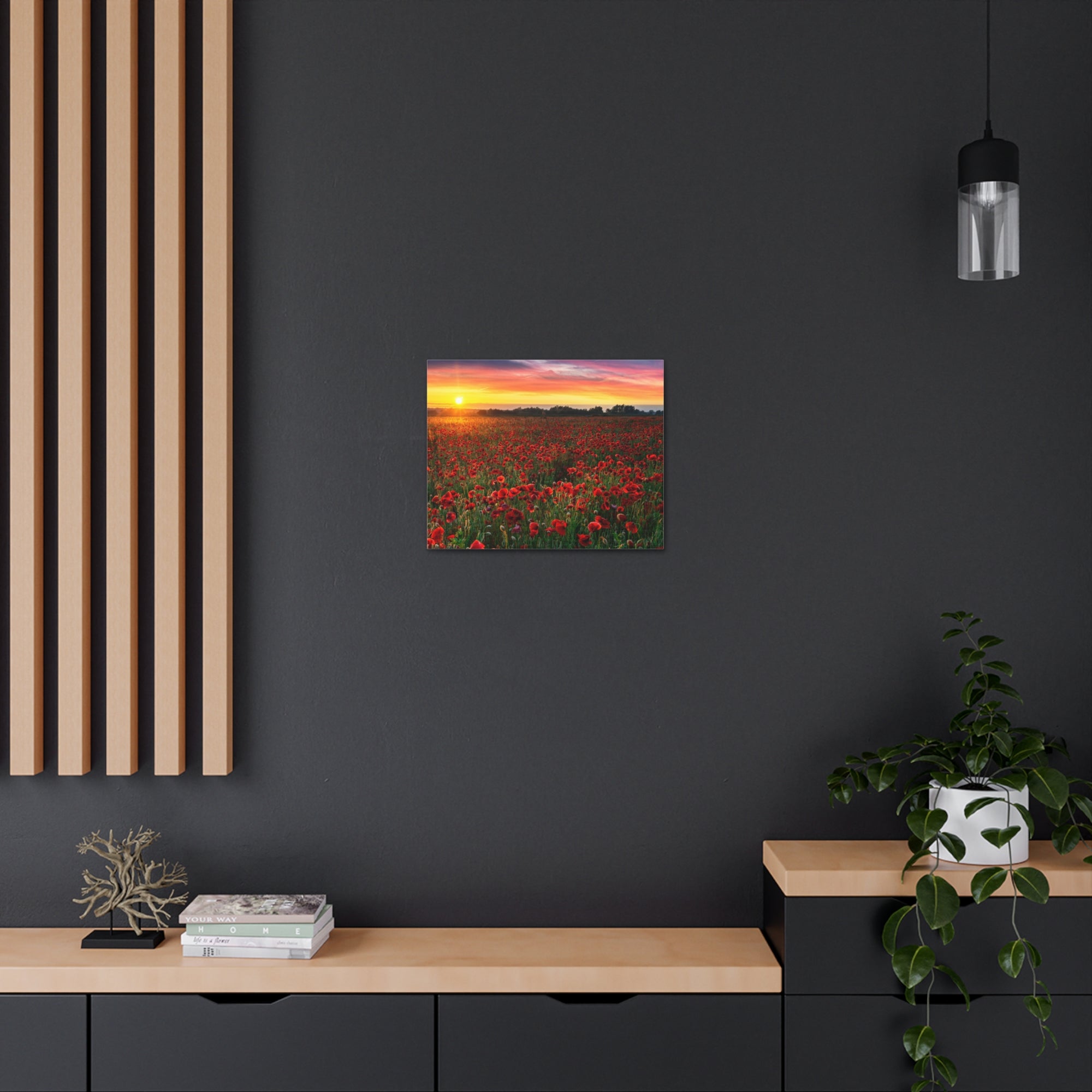 Beautiful Poppy Field During Sunrise Flower Canvas Wall Art for Home Decor Ready-to-Hang-Express Your Love Gifts