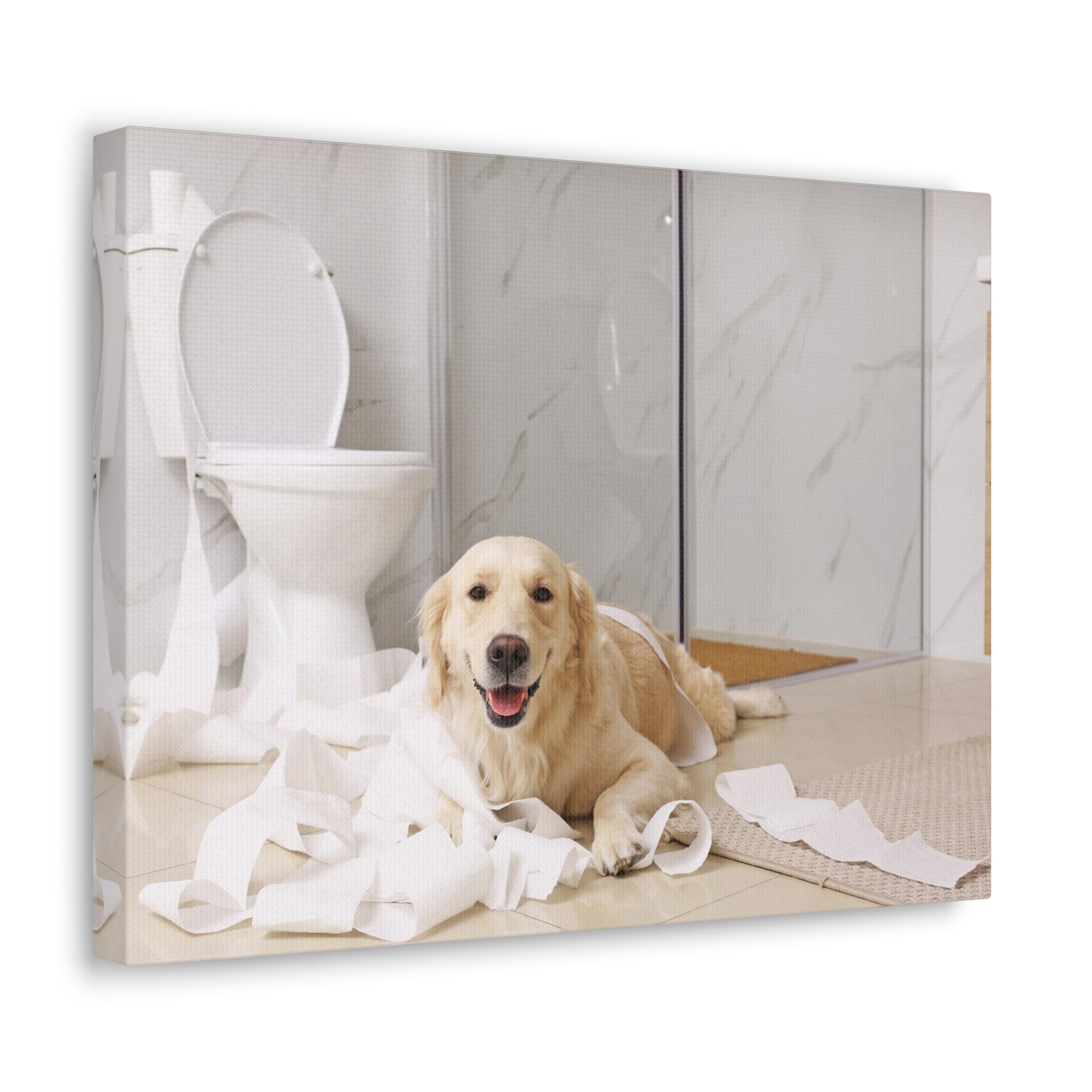 Cute Golden Labrador Retriever Playing On Toilet Funny Canvas Wall Art for Home Decor Ready-to-Hand-Express Your Love Gifts