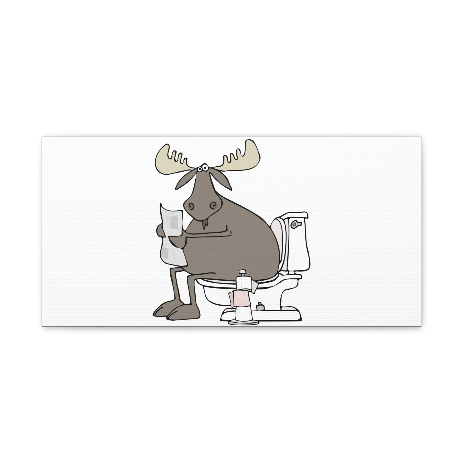 Moose Reading Newspaper On Toilet Funny Canvas Wall Art for Home Decor Ready-to-Hand-Express Your Love Gifts