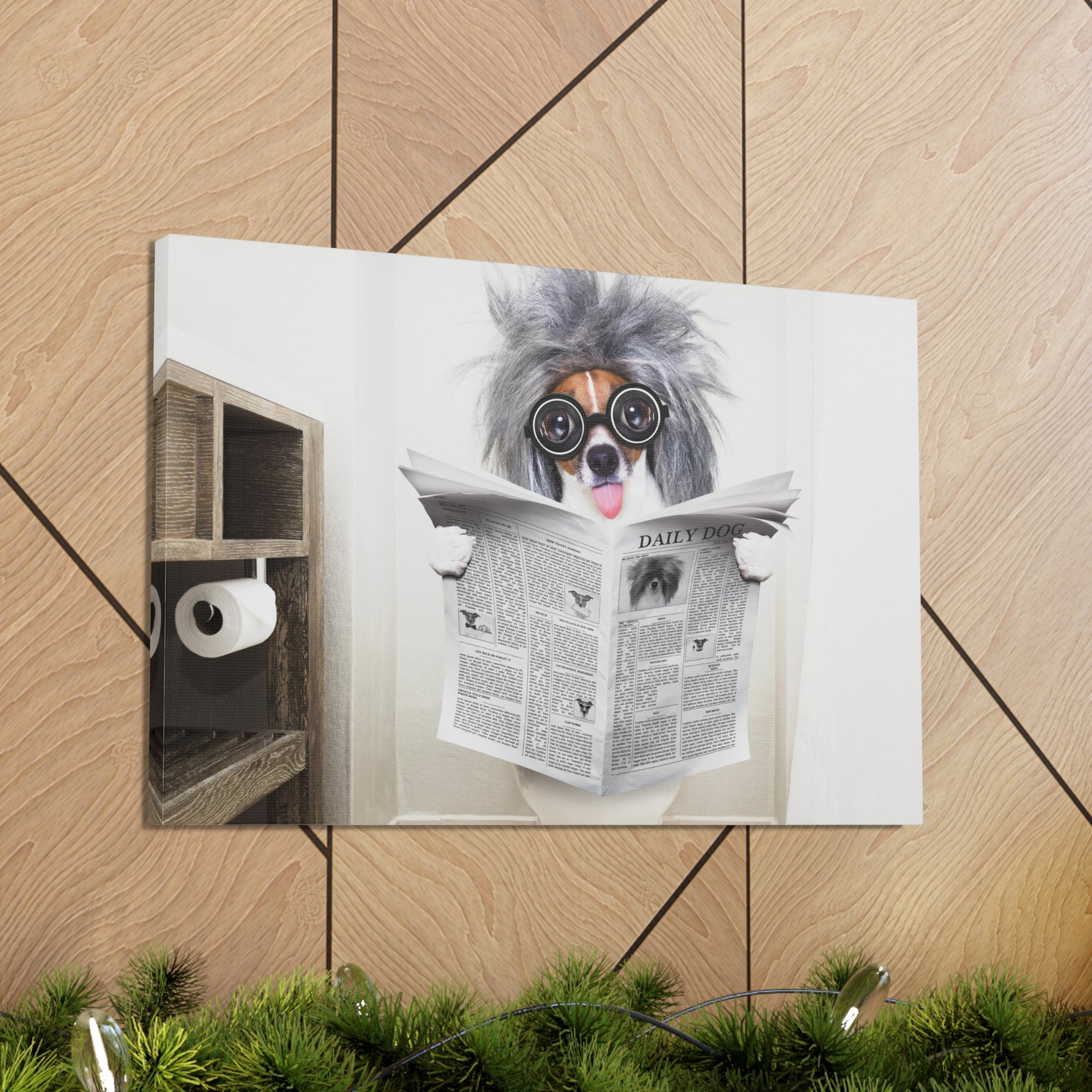 Smart Dumb Jack Russell Terrier Reading Newspaper On Toilet Funny Canvas Wall Art for Home Decor Ready-to-Hand-Express Your Love Gifts