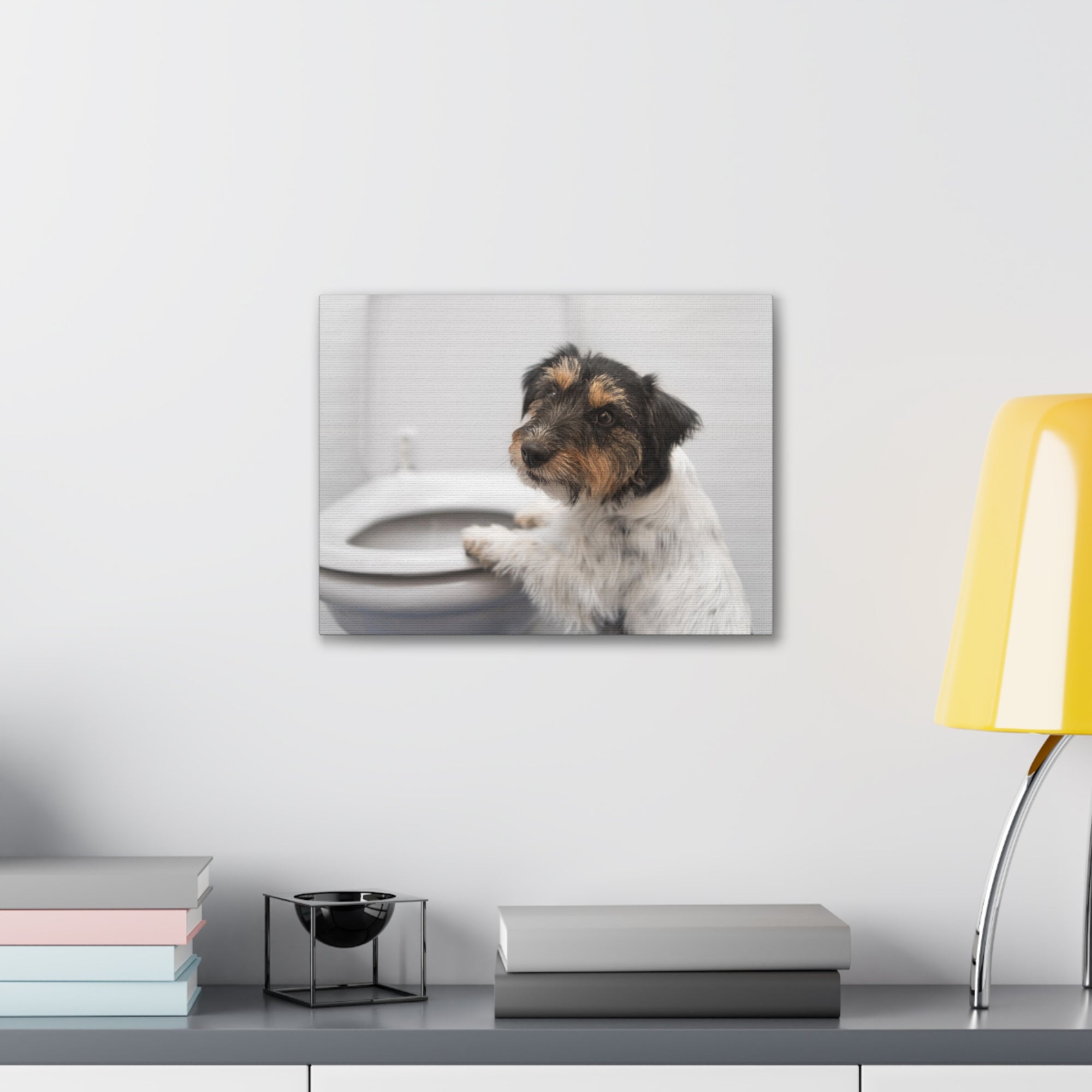 Jack Russell Terrier Standing On Toilet Funny Canvas Wall Art for Home Decor Ready-to-Hand-Express Your Love Gifts