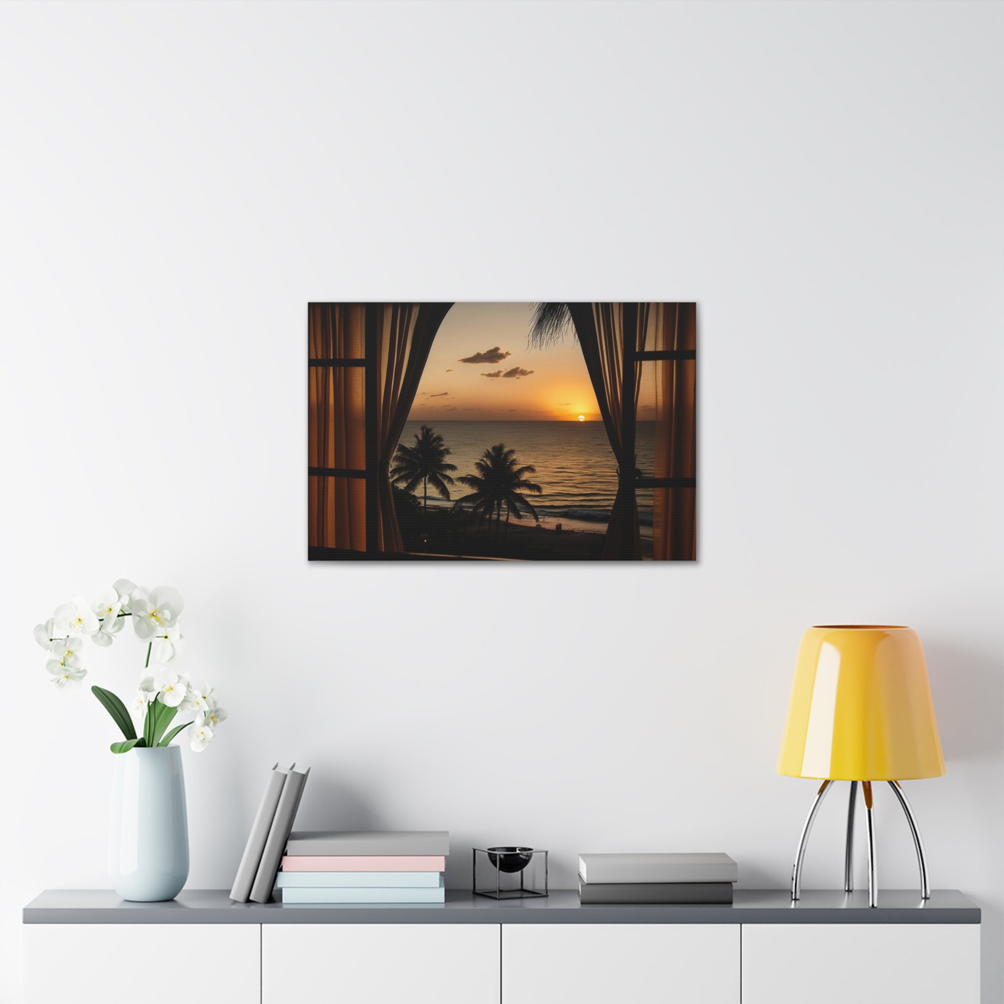 Beautiful View Sunset Sea Open Window Ocean Canvas Wall Art for Home Decor Ready-to-Hang-Express Your Love Gifts