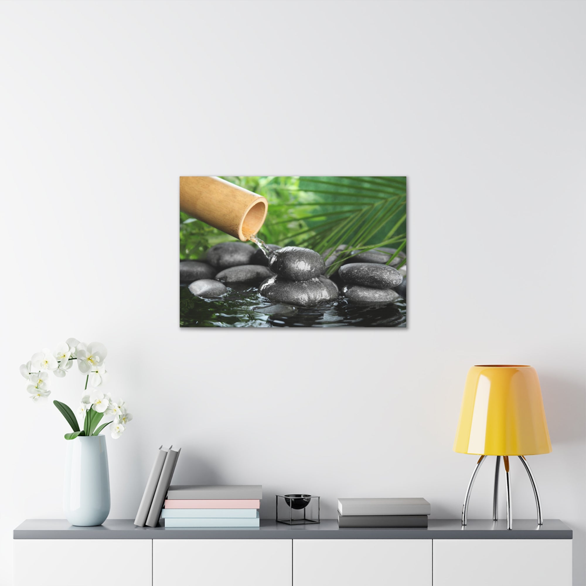 Bamboo Fountain with Stones Forest Floral Nature Photography Canvas Wall Art for Home Decor Ready-to-Hang-Express Your Love Gifts