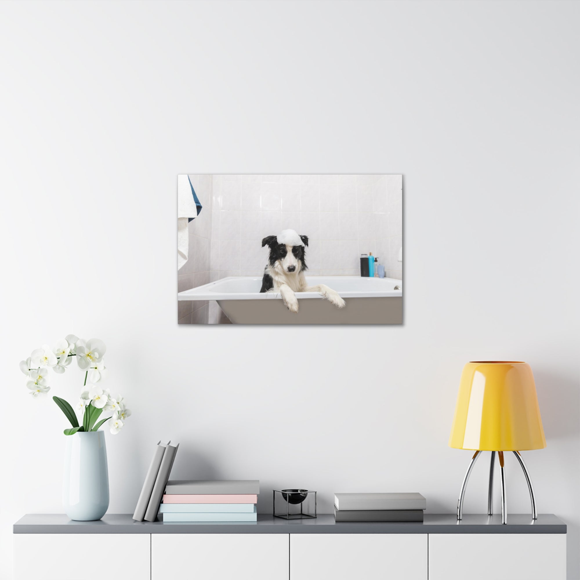 Funny Border Collie Bathee Canvas Wall Art for Home Decor Ready-to-Hang-Express Your Love Gifts