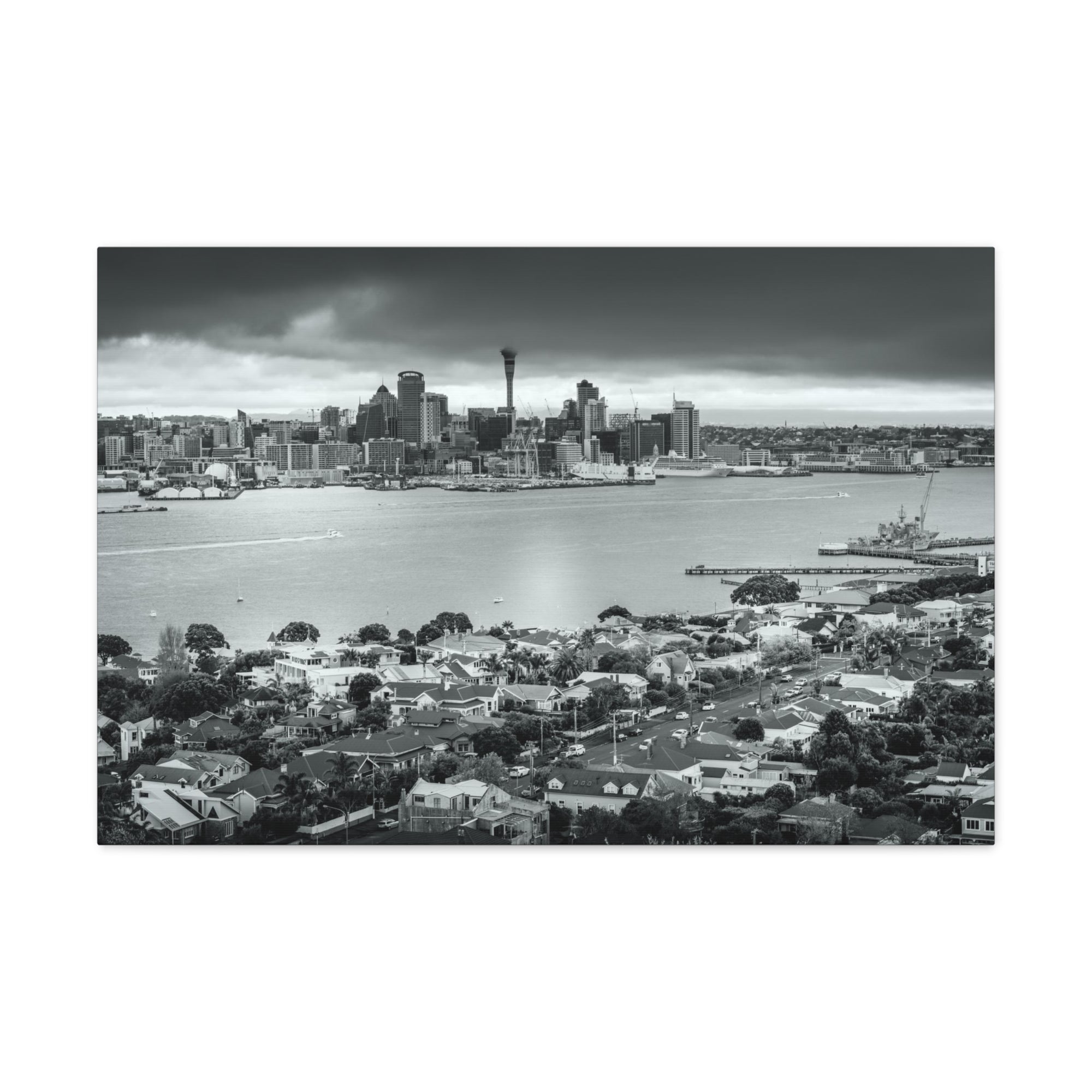 Auckland Black And White Skyline Canvas Artwork High-Quality Breathtaking Stunning Cityscape for Home Decor Ready to Hang-Express Your Love Gifts