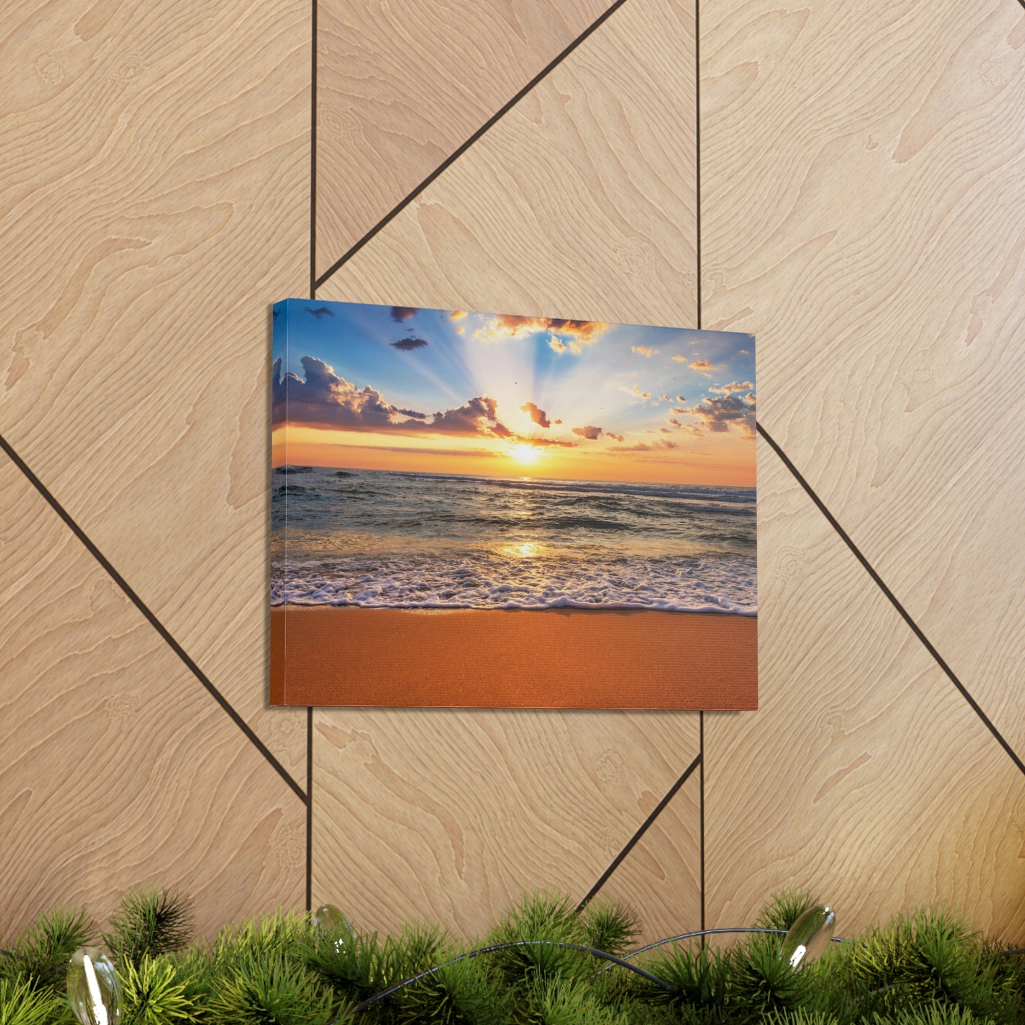 Beach Sunrise Deep Blue Sky Ocean Canvas Wall Art for Home Decor Ready-to-Hang-Express Your Love Gifts