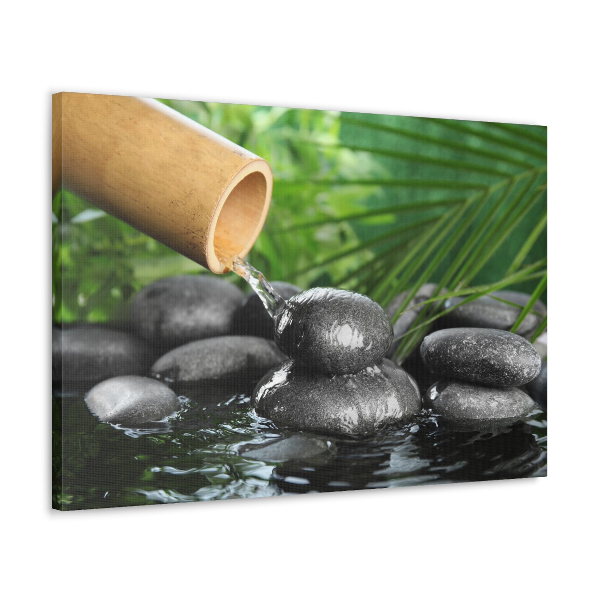 Bamboo Fountain with Stones Forest Floral Nature Photography Canvas Wall Art for Home Decor Ready-to-Hang-Express Your Love Gifts