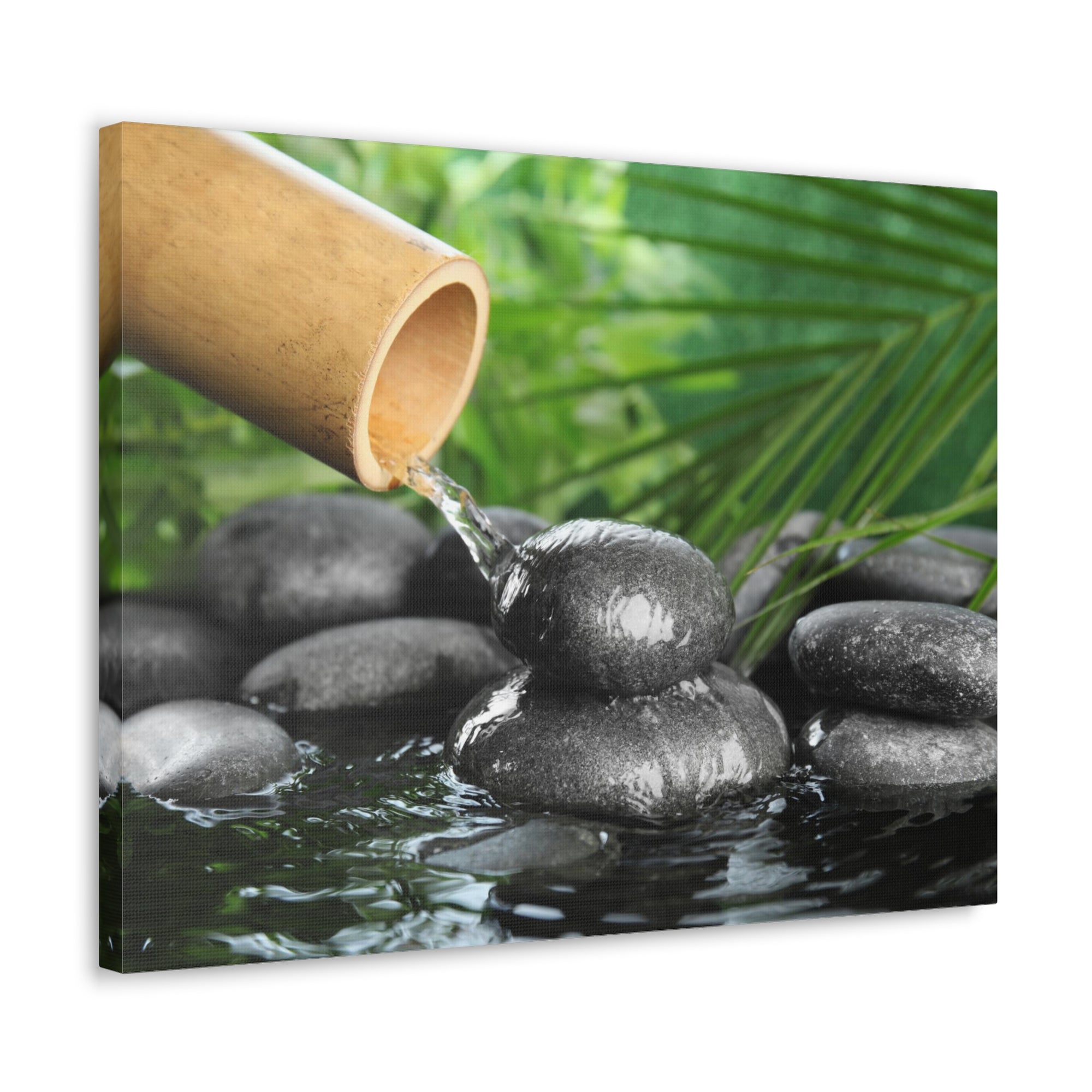 Bamboo Fountain with Stones Forest Floral Nature Photography Canvas Wall Art for Home Decor Ready-to-Hang-Express Your Love Gifts