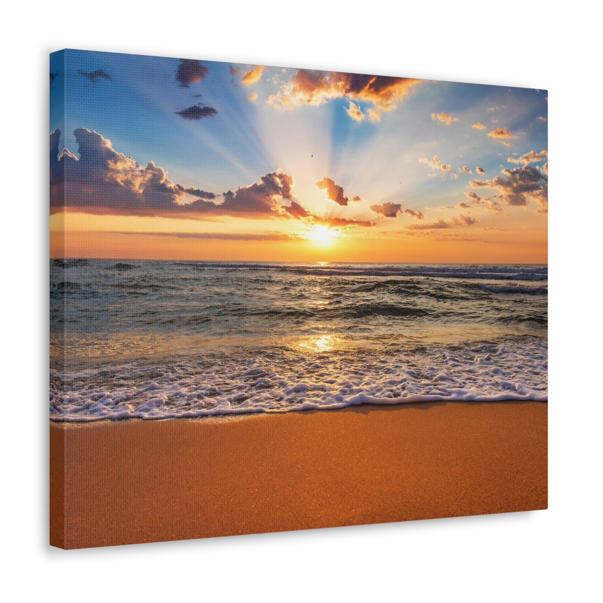 Beach Sunrise Deep Blue Sky Ocean Canvas Wall Art for Home Decor Ready-to-Hang-Express Your Love Gifts