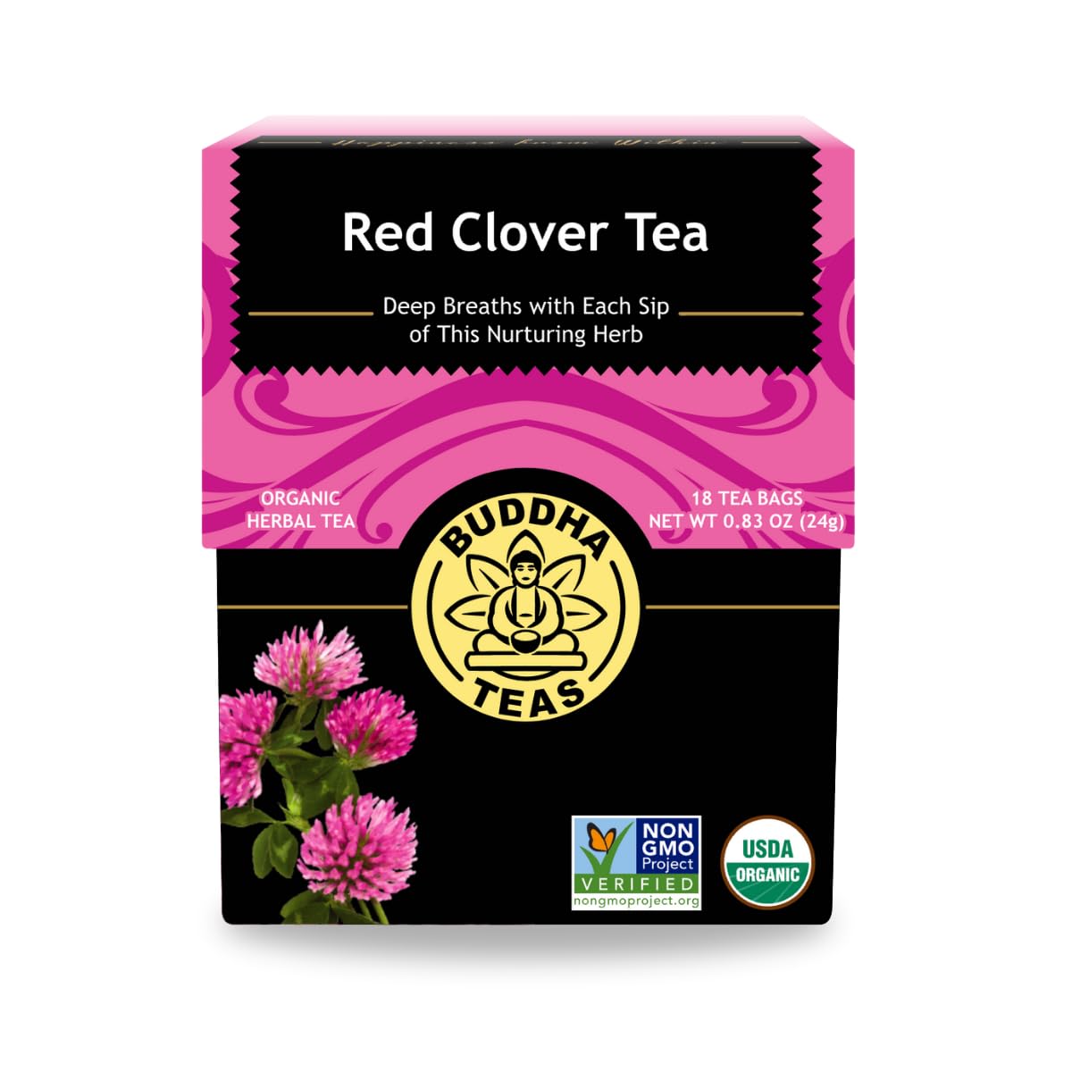 Buddha Teas Organic Red Clover Tea – Caffeine-Free, Kosher, Non-GMO, Women’s Health Support, 72 Bags (Pack of 4)-Express Your Love Gifts