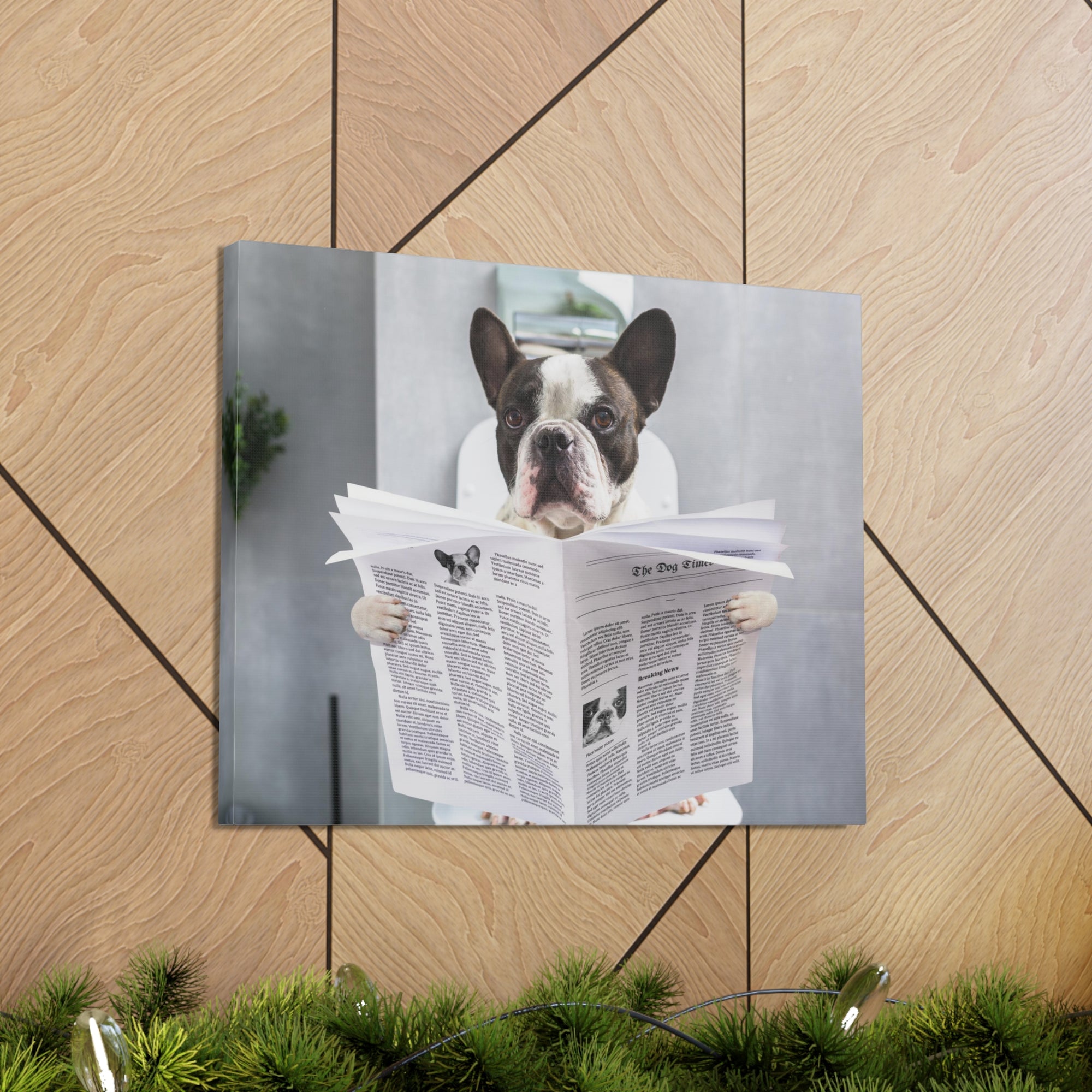 French bulldog Reading Newspaper On Toilet Funny Canvas Wall Art for Home Decor Ready-to-Hand-Express Your Love Gifts