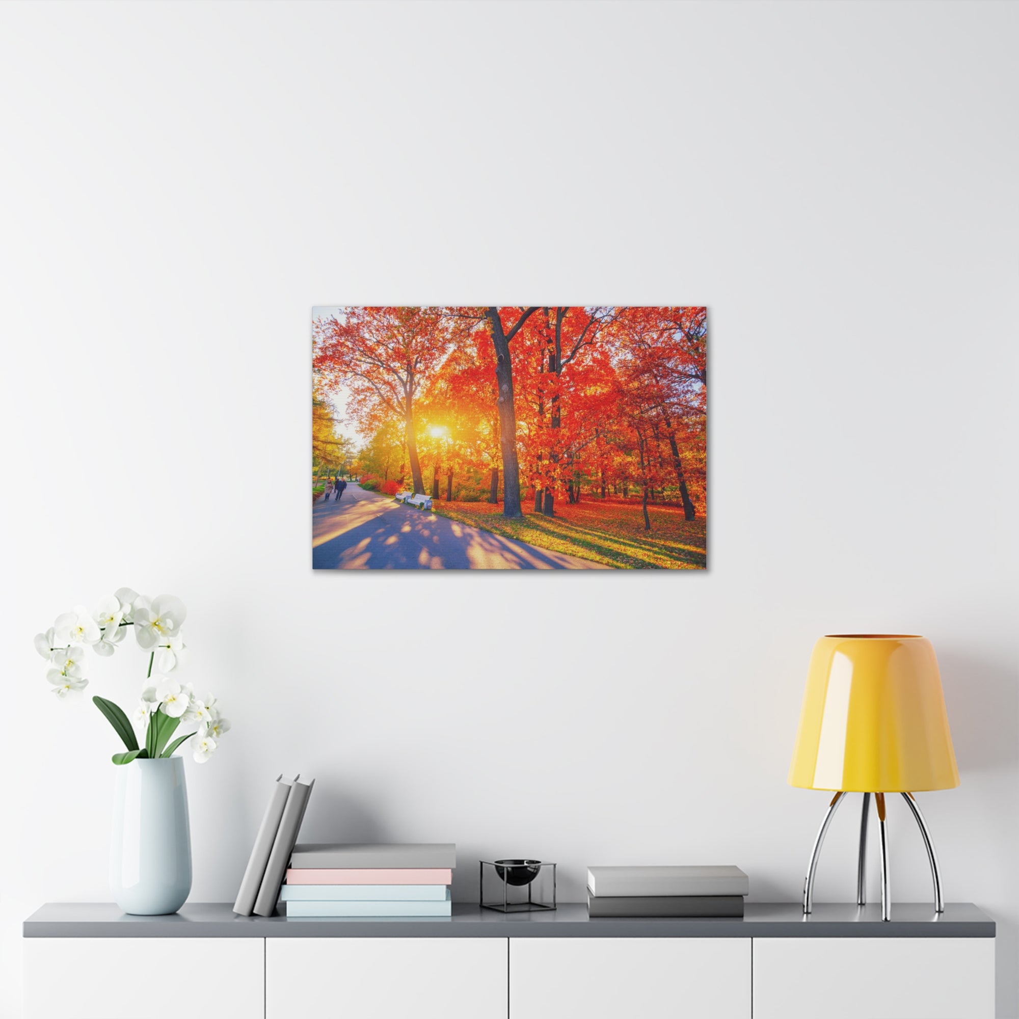 Autumn Path Orange Tree Trail Nature Wilderness Photography Canvas Wall Art for Home Decor Ready-to-Hang-Express Your Love Gifts