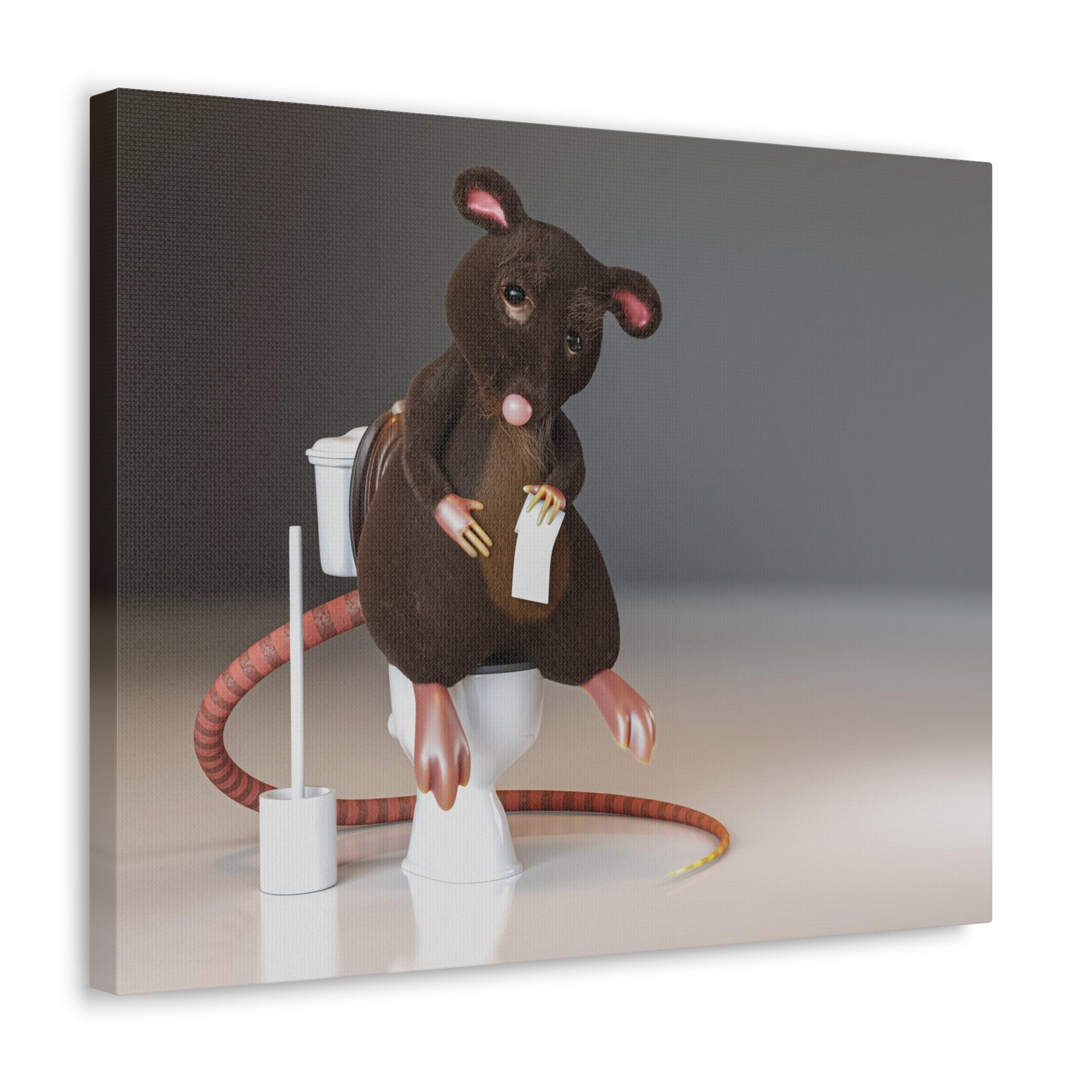 Cute Rat Holding Paper Roll Sitting On Toilet Funny Canvas Wall Art for Home Decor Ready-to-Hand-Express Your Love Gifts