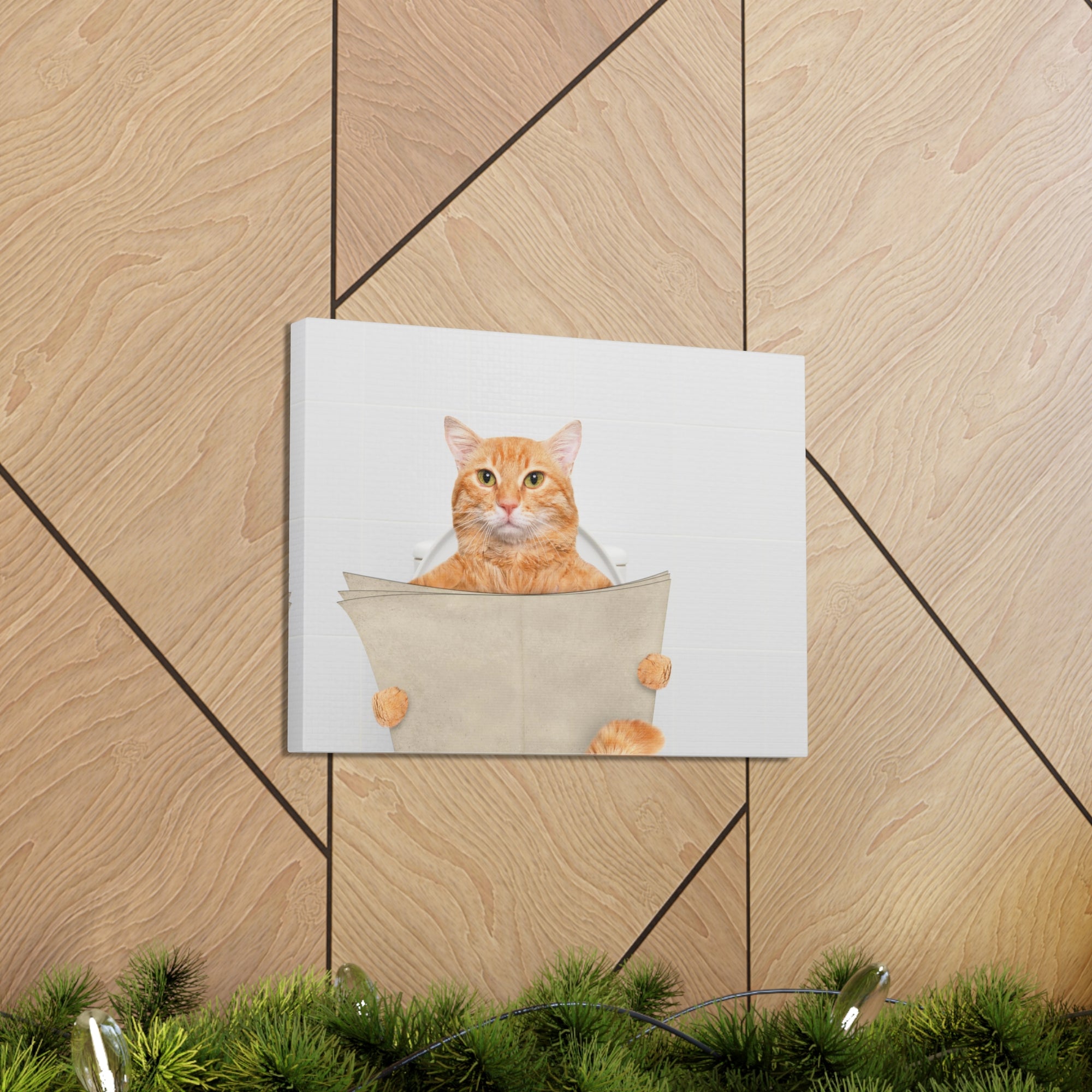 Funny Cat Reading Newspaper On Toilet Funny Canvas Wall Art for Home Decor Ready-to-Hand-Express Your Love Gifts