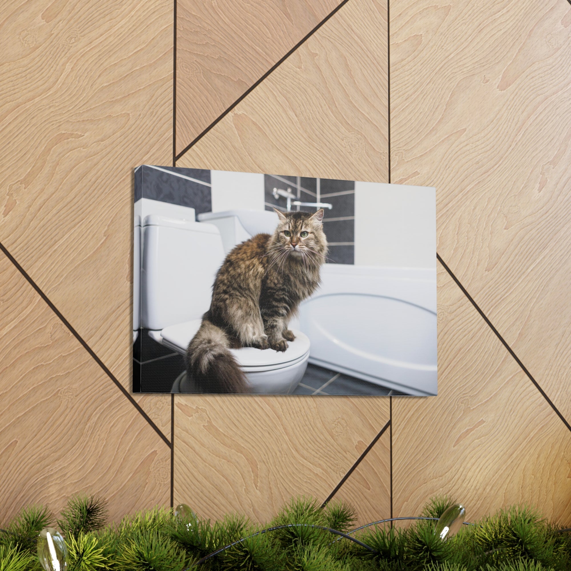 Cute Cat Sitting On Toilet Funny Canvas Wall Art for Home Decor Ready-to-Hand-Express Your Love Gifts