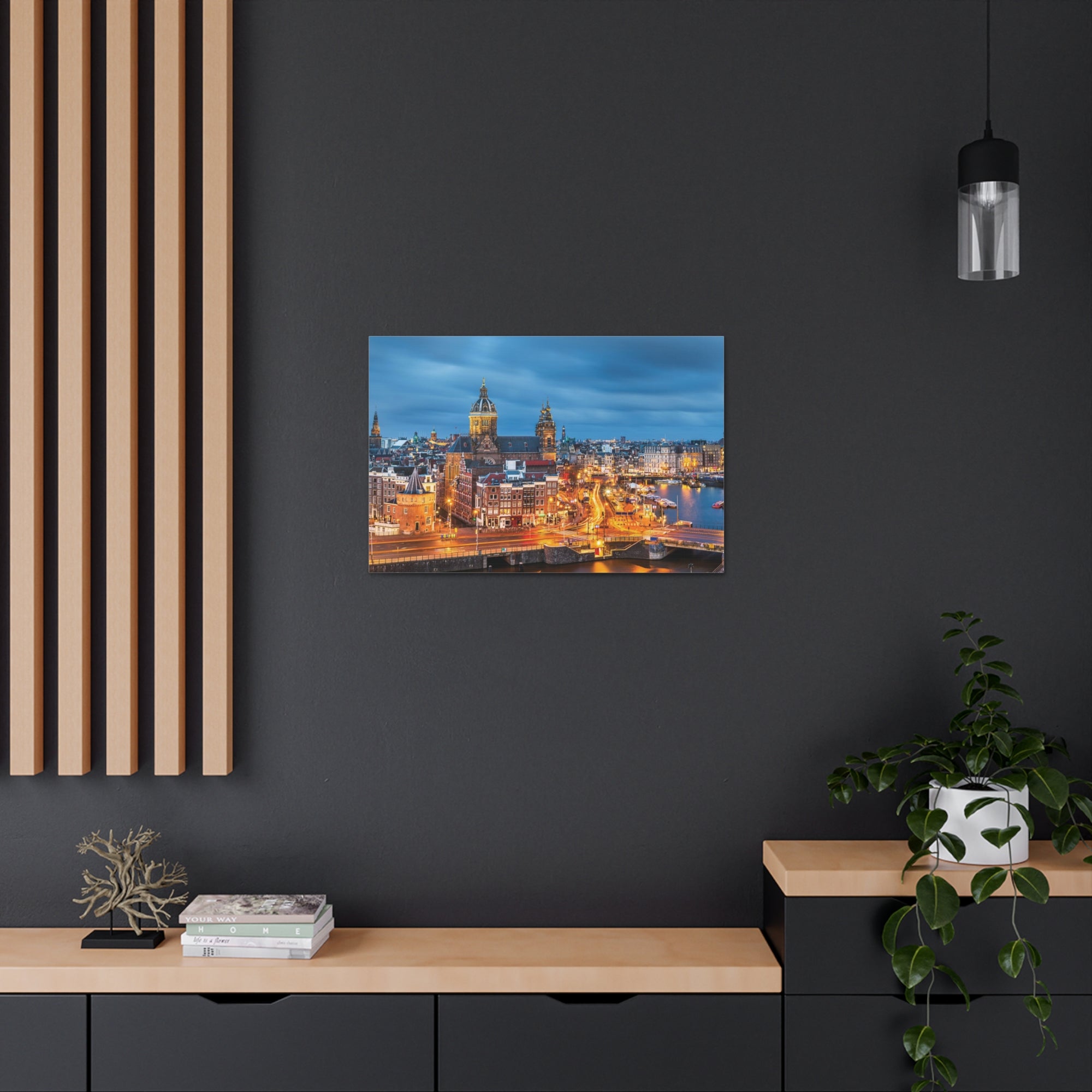 Amsterdam Night Skyline Canvas Artwork High-Quality Breathtaking Stunning Cityscape for Home Decor Ready to Hang-Express Your Love Gifts