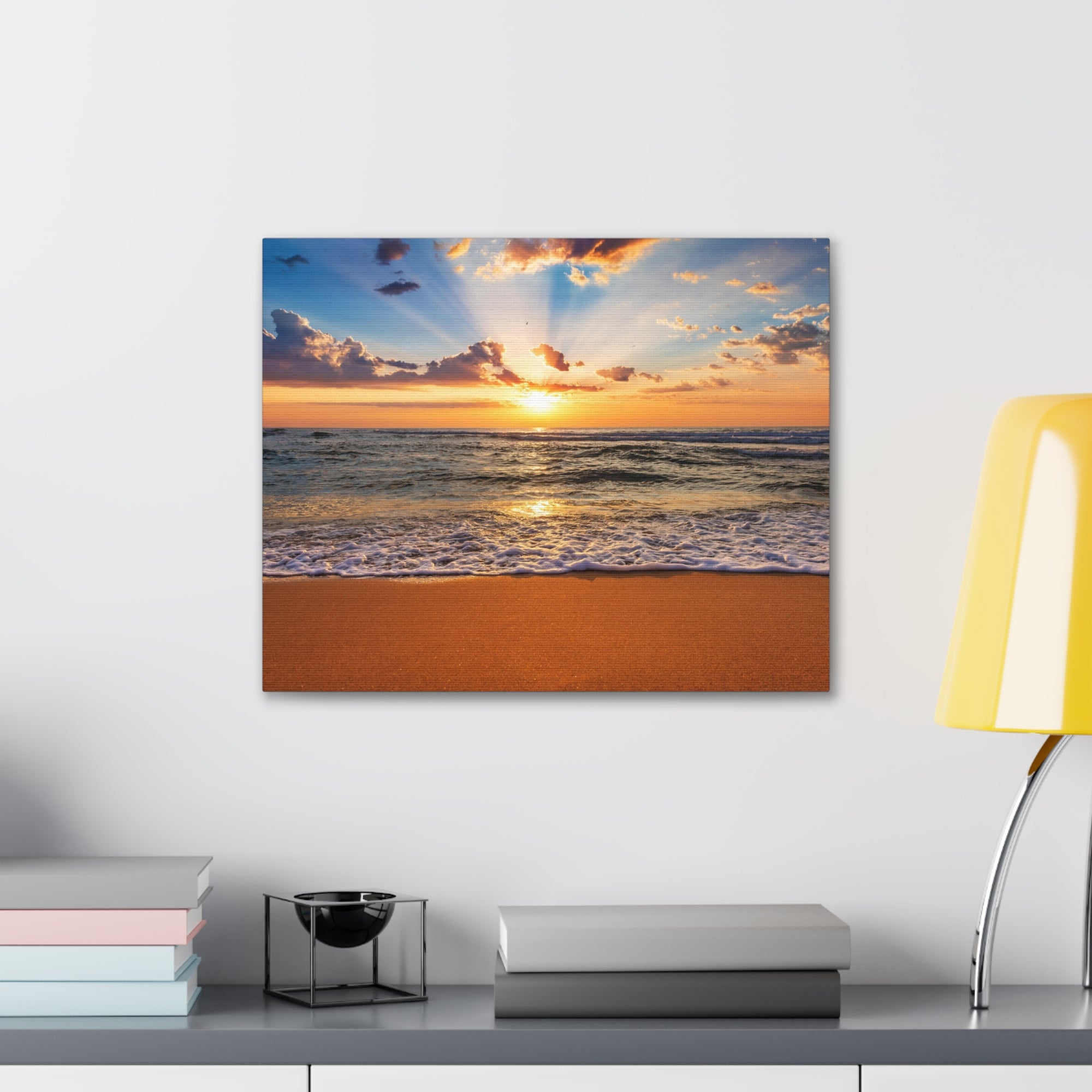 Beach Sunrise Deep Blue Sky Ocean Canvas Wall Art for Home Decor Ready-to-Hang-Express Your Love Gifts