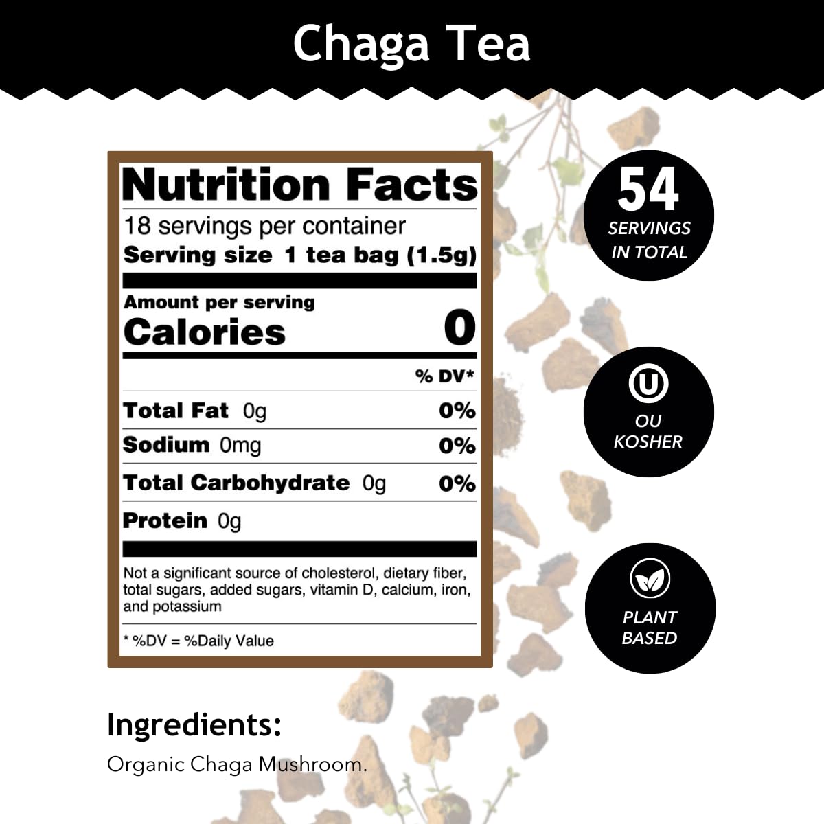 Buddha Teas Organic Chaga Mushroom Tea – Caffeine-Free, Kosher, Non-GMO, 54 Bags (Pack of 3)-Express Your Love Gifts