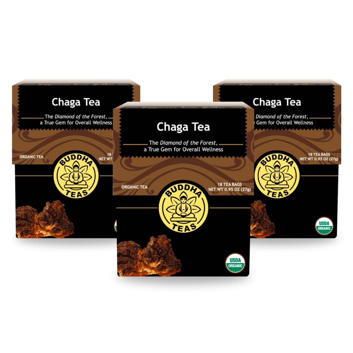 Buddha Teas Organic Chaga Mushroom Tea – Caffeine-Free, Kosher, Non-GMO, 54 Bags (Pack of 3)-Express Your Love Gifts