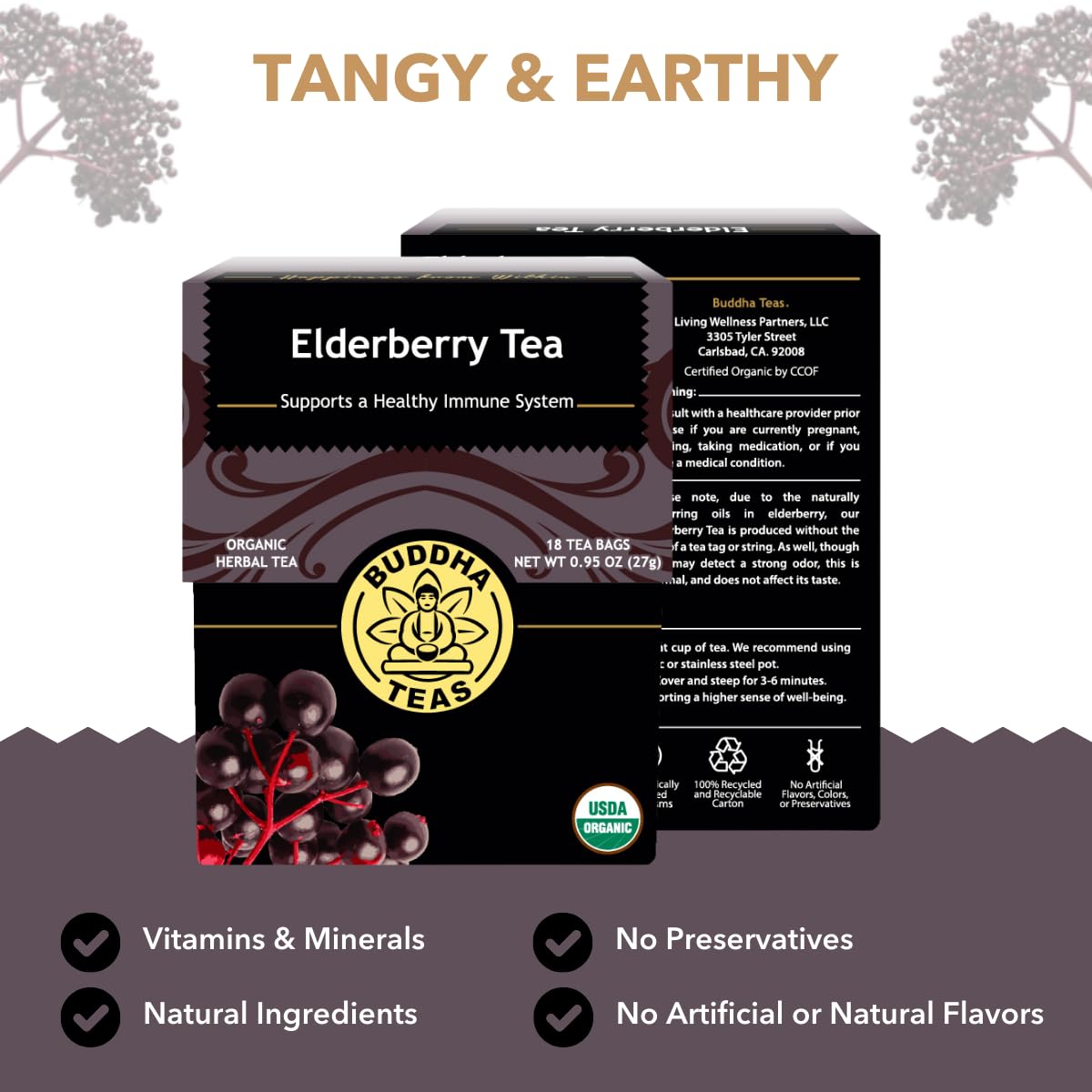 Buddha Teas Organic Elderberry Herbal Tea – Antioxidant-Rich, Caffeine-Free, OU Kosher, Non-GMO, 54 Tea Bags (Pack of 3)-Express Your Love Gifts