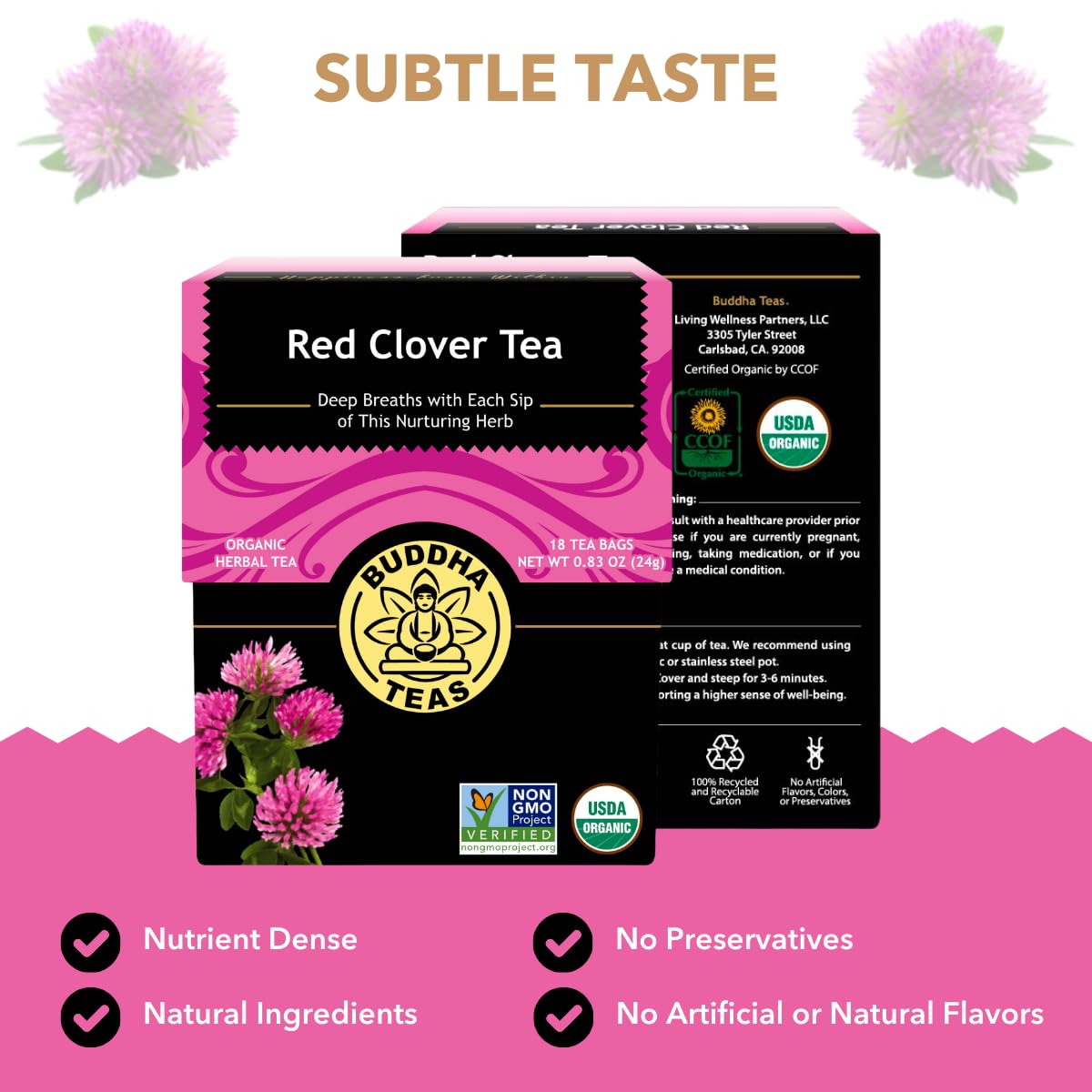 Buddha Teas Organic Red Clover Tea – Caffeine-Free, Kosher, Non-GMO, Women’s Health Support, 72 Bags (Pack of 4)-Express Your Love Gifts