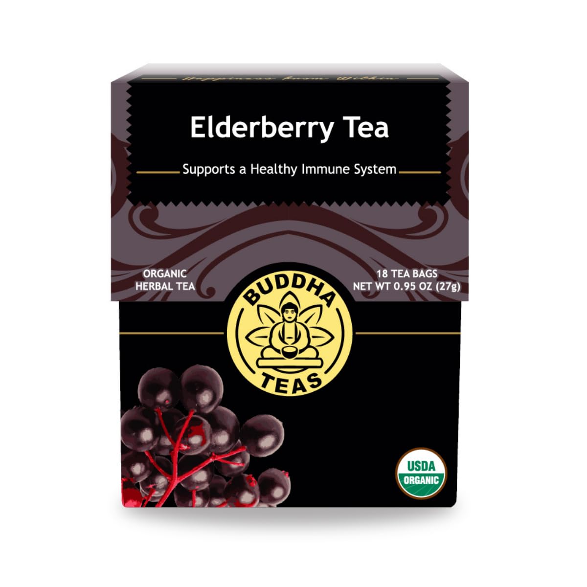 Buddha Teas Organic Elderberry Herbal Tea – Antioxidant-Rich, Caffeine-Free, OU Kosher, Non-GMO, 54 Tea Bags (Pack of 3)-Express Your Love Gifts