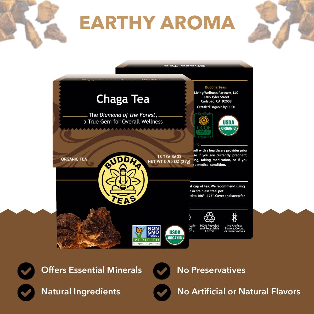 Buddha Teas Organic Chaga Mushroom Tea – Caffeine-Free, Kosher, Non-GMO, 54 Bags (Pack of 3)-Express Your Love Gifts