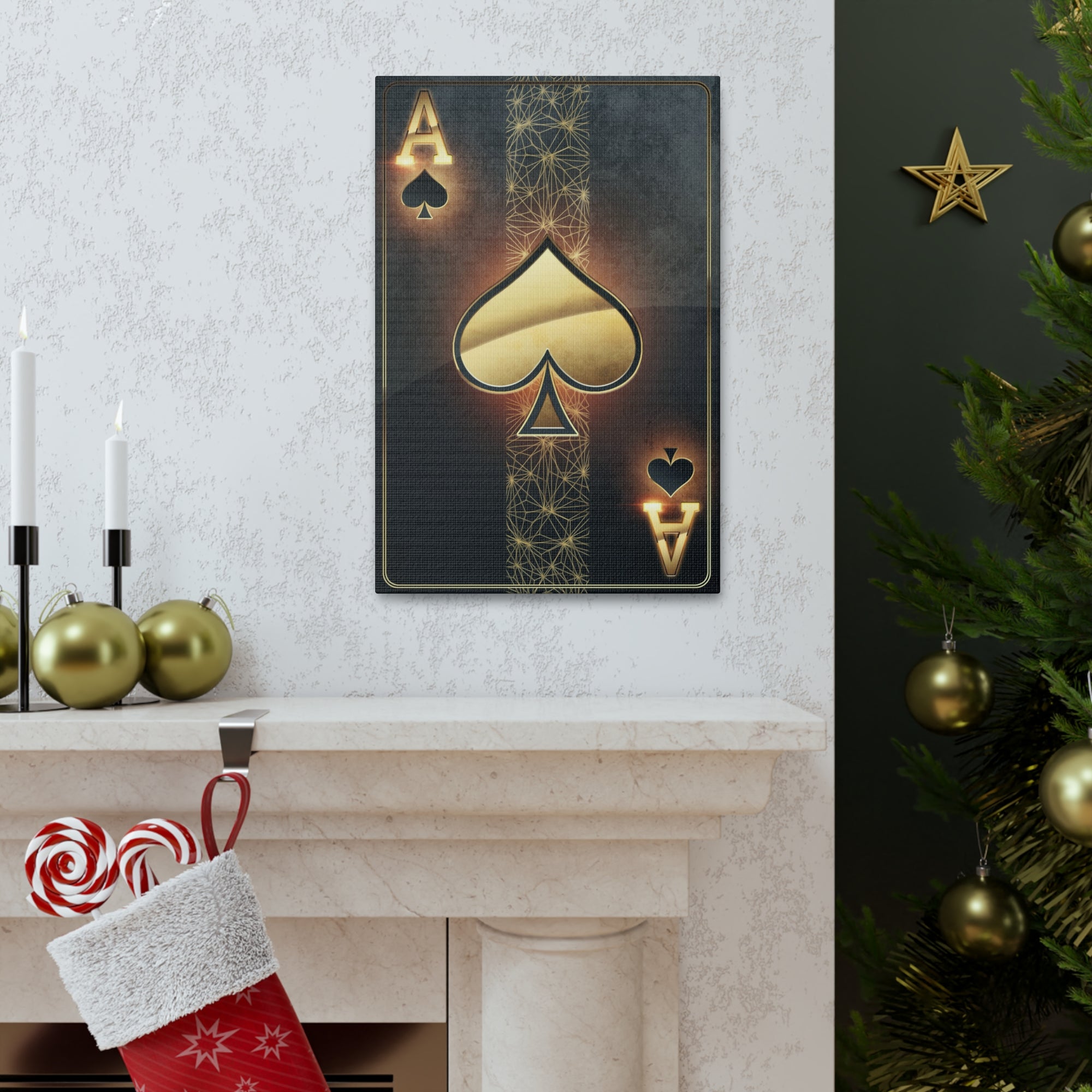 Black Gold Ace Of Hearts Playing Card Canvas Wall Art for Home Decor Ready-to-Hang-Express Your Love Gifts