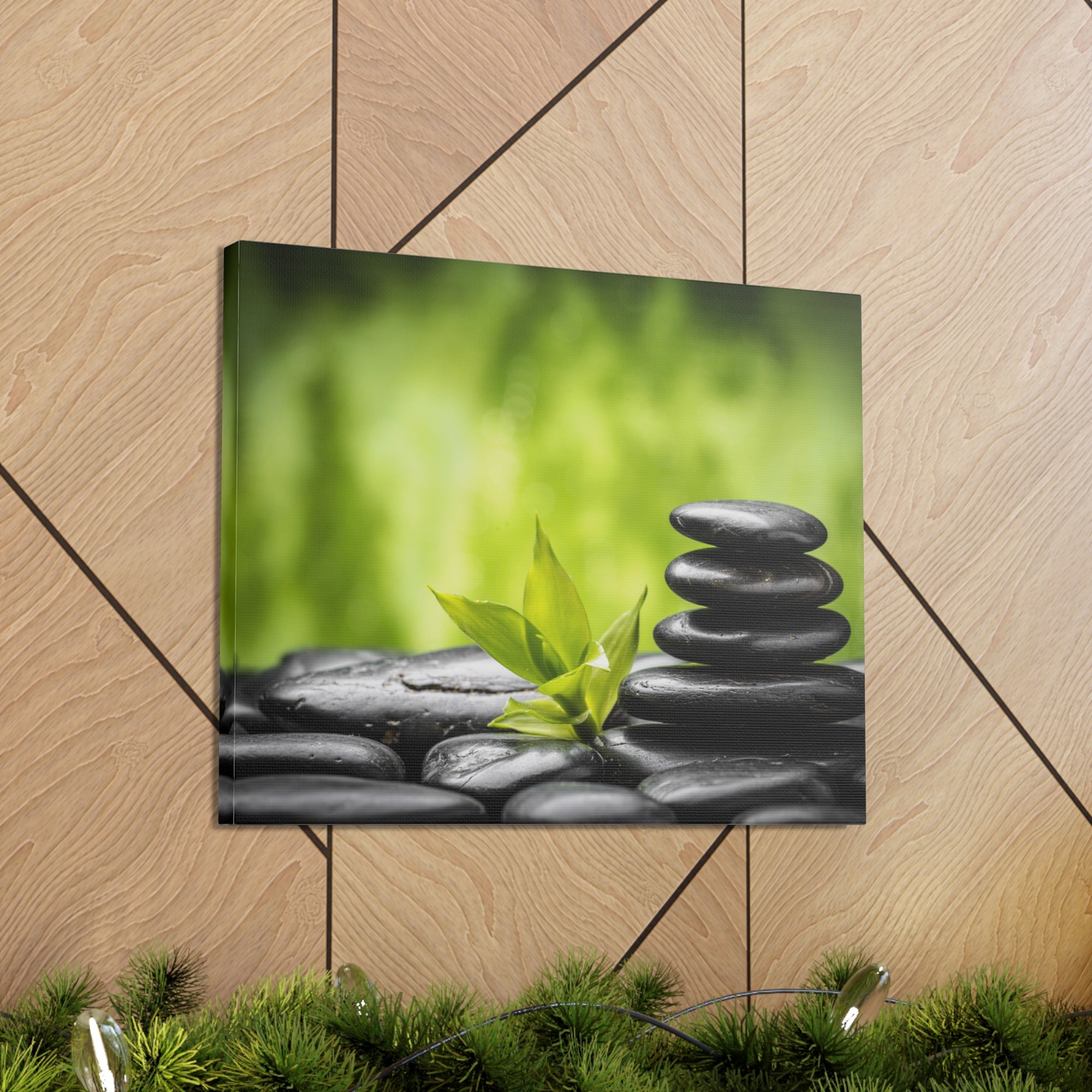 Basalt Stones and Bamboo Forest Floral Nature Photography Canvas Wall Art for Home Decor Ready-to-Hang-Express Your Love Gifts