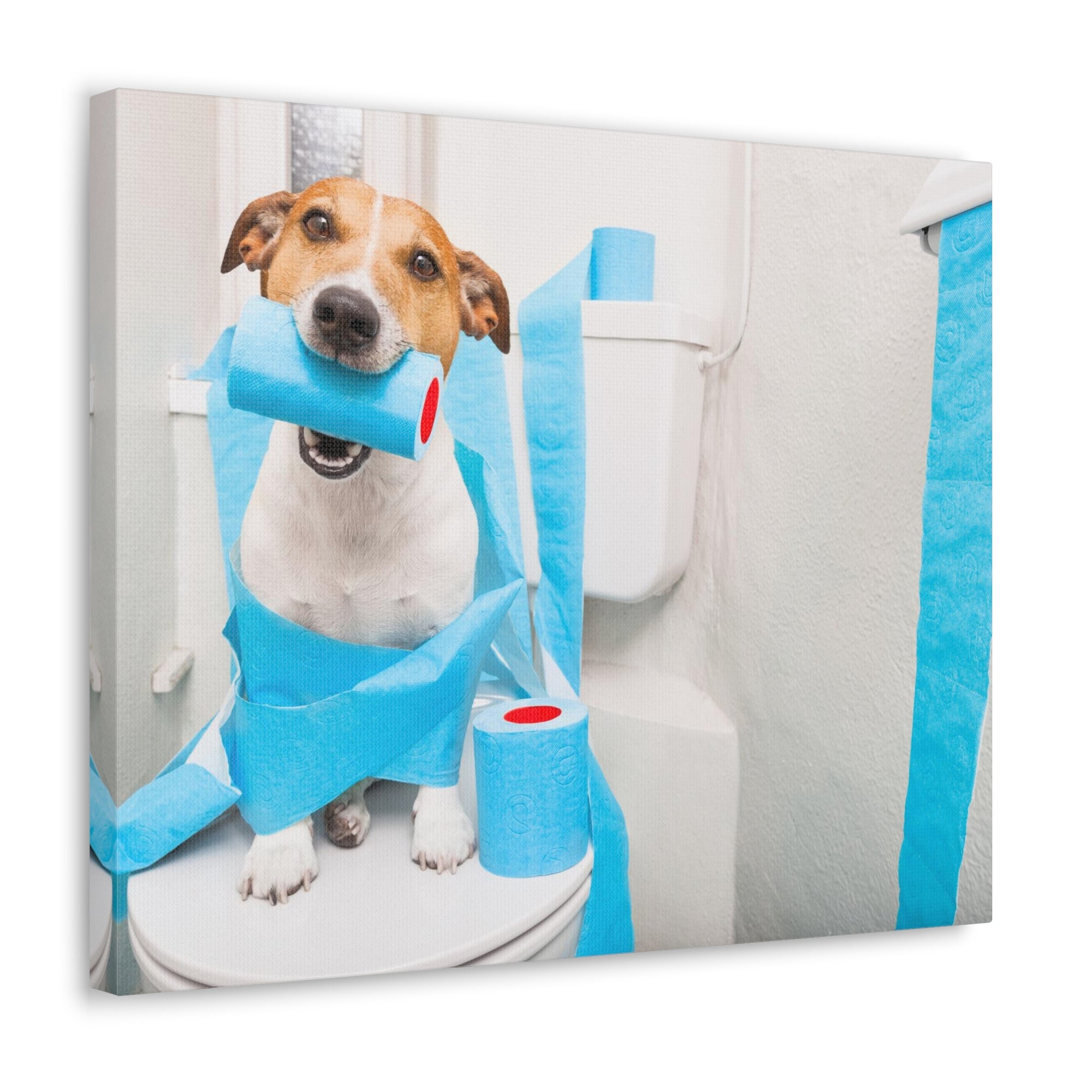 Jack Russell Terrier Sitting On Toilet Funny Canvas Wall Art for Home Decor Ready-to-Hand-Express Your Love Gifts