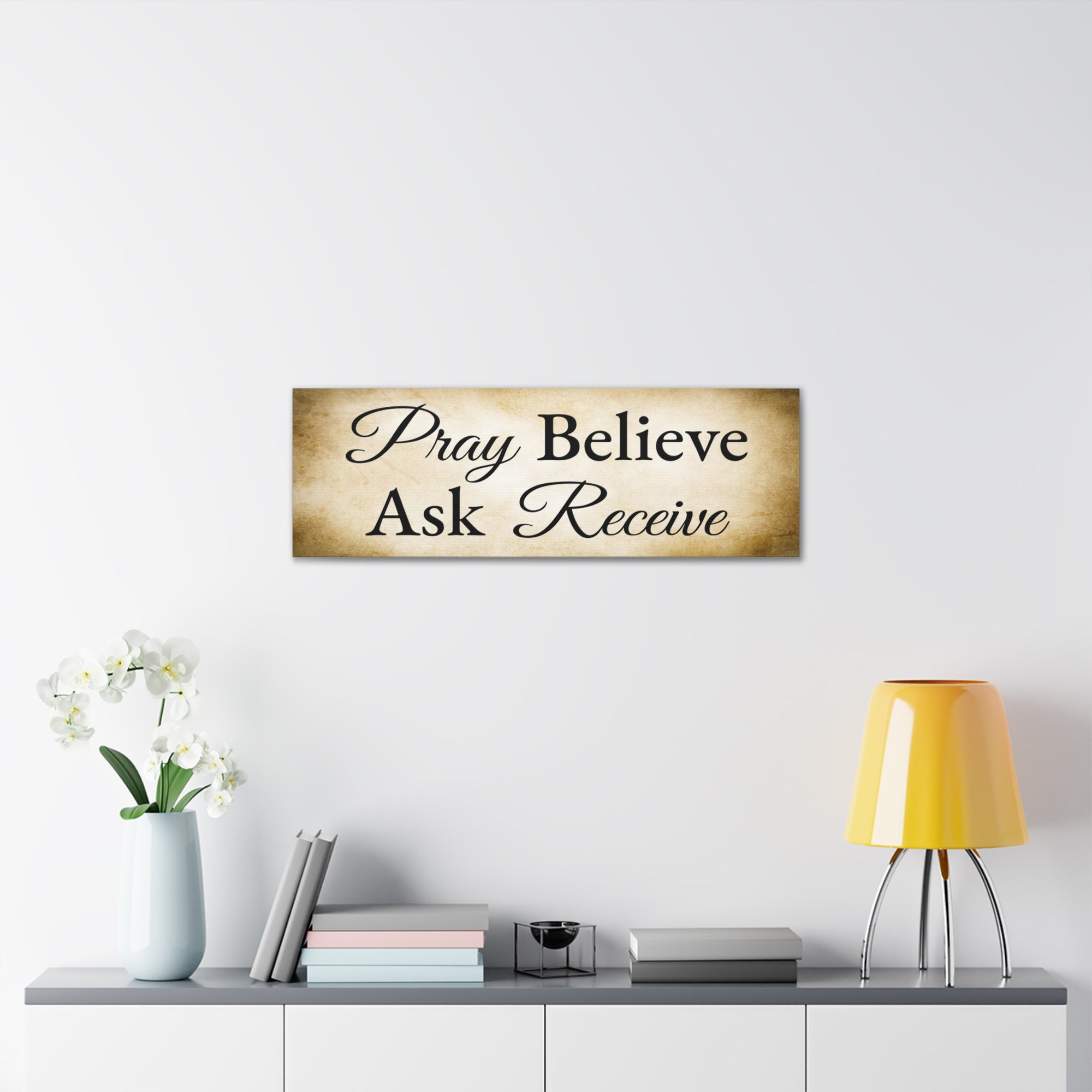 Scripture Walls Pray Believe Ask Receive Mark 11:24 Gold Bible Verse Canvas Christian Wall Art Ready to Hang Unframed-Express Your Love Gifts