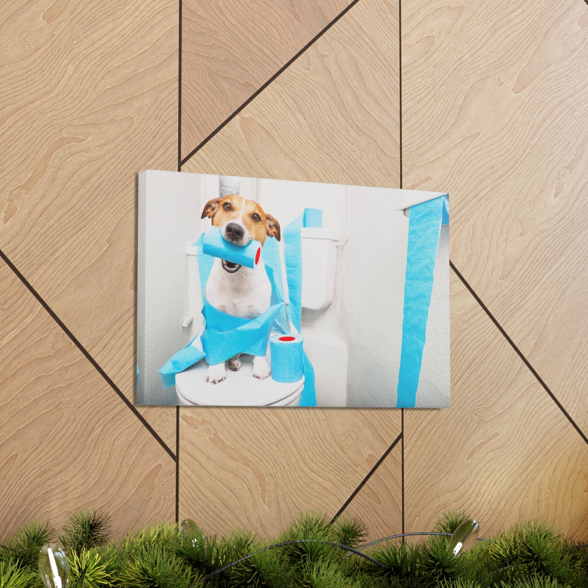 Jack Russell Terrier Sitting On Toilet Funny Canvas Wall Art for Home Decor Ready-to-Hand-Express Your Love Gifts