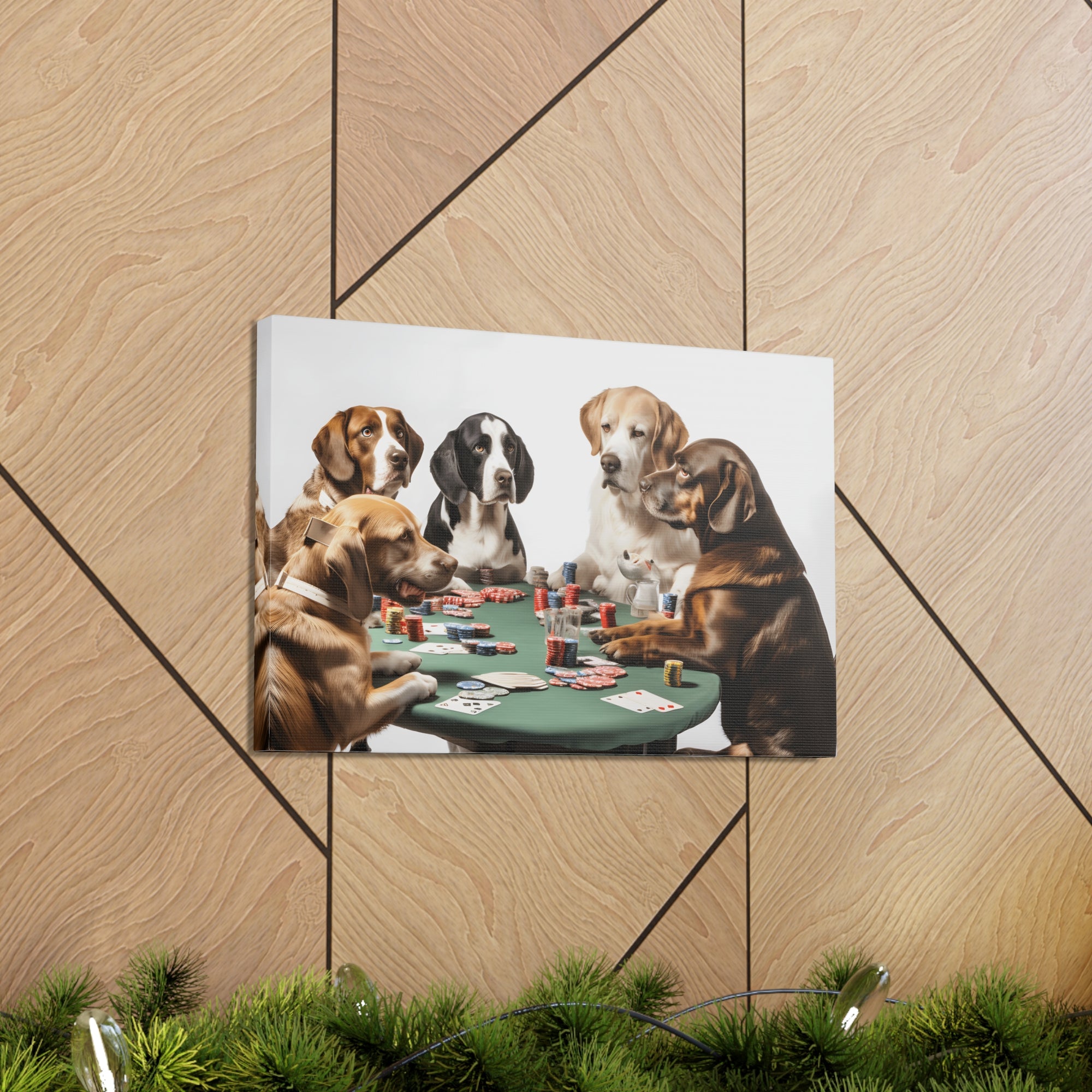 Dogs Playing Poker Funny Game Playing Card Canvas Wall Art for Home Decor Ready-to-Hang-Express Your Love Gifts