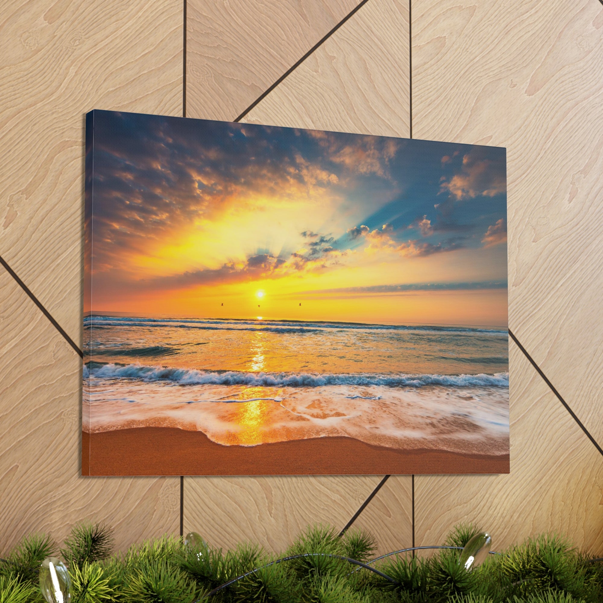 Beach Sunrise Over Tropical Sea Ocean Canvas Wall Art for Home Decor Ready-to-Hang-Express Your Love Gifts