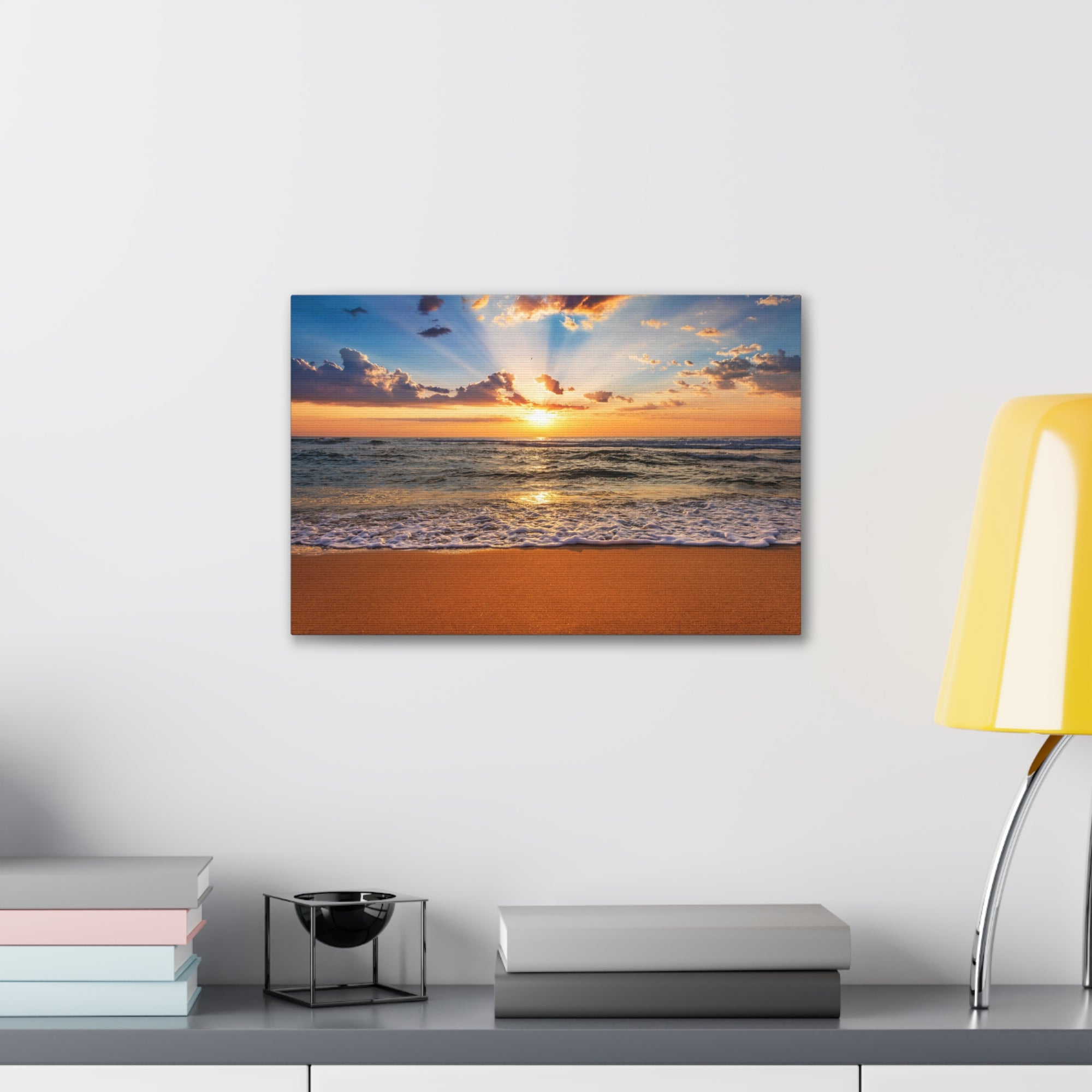 Beach Sunrise Deep Blue Sky Ocean Canvas Wall Art for Home Decor Ready-to-Hang-Express Your Love Gifts