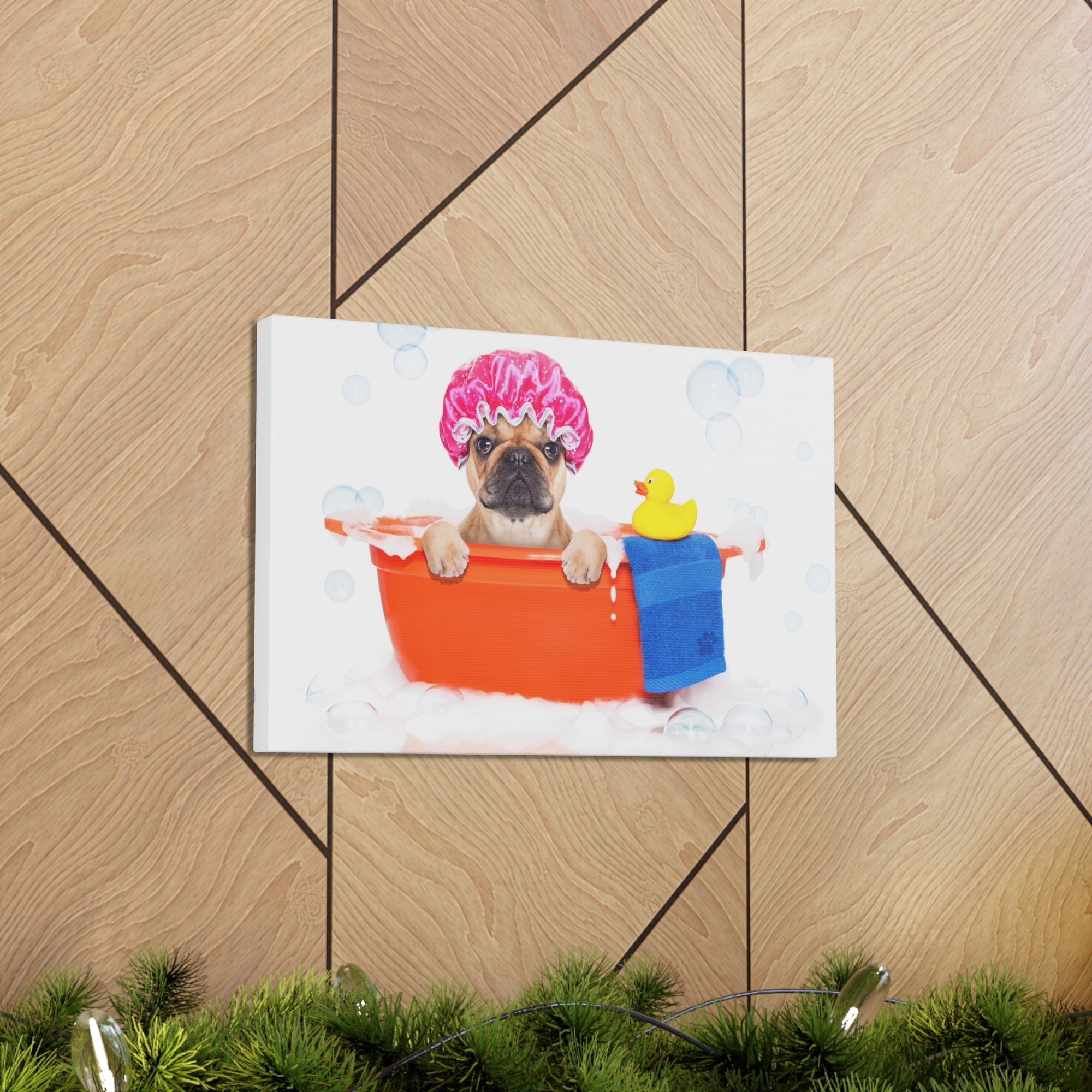 Funny French Bulldog Bathee Canvas Wall Art for Home Decor Ready-to-Hang-Express Your Love Gifts