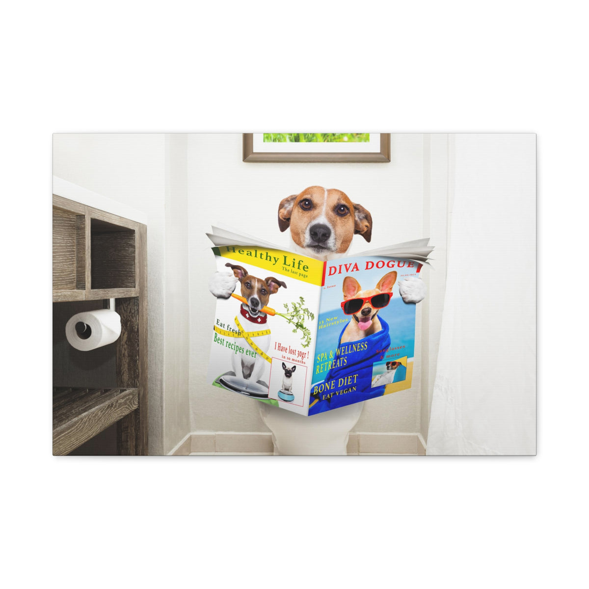 Jack Russell Terrier Reading Magazine On Toilet Funny Canvas Wall Art for Home Decor Ready-to-Hand-Express Your Love Gifts