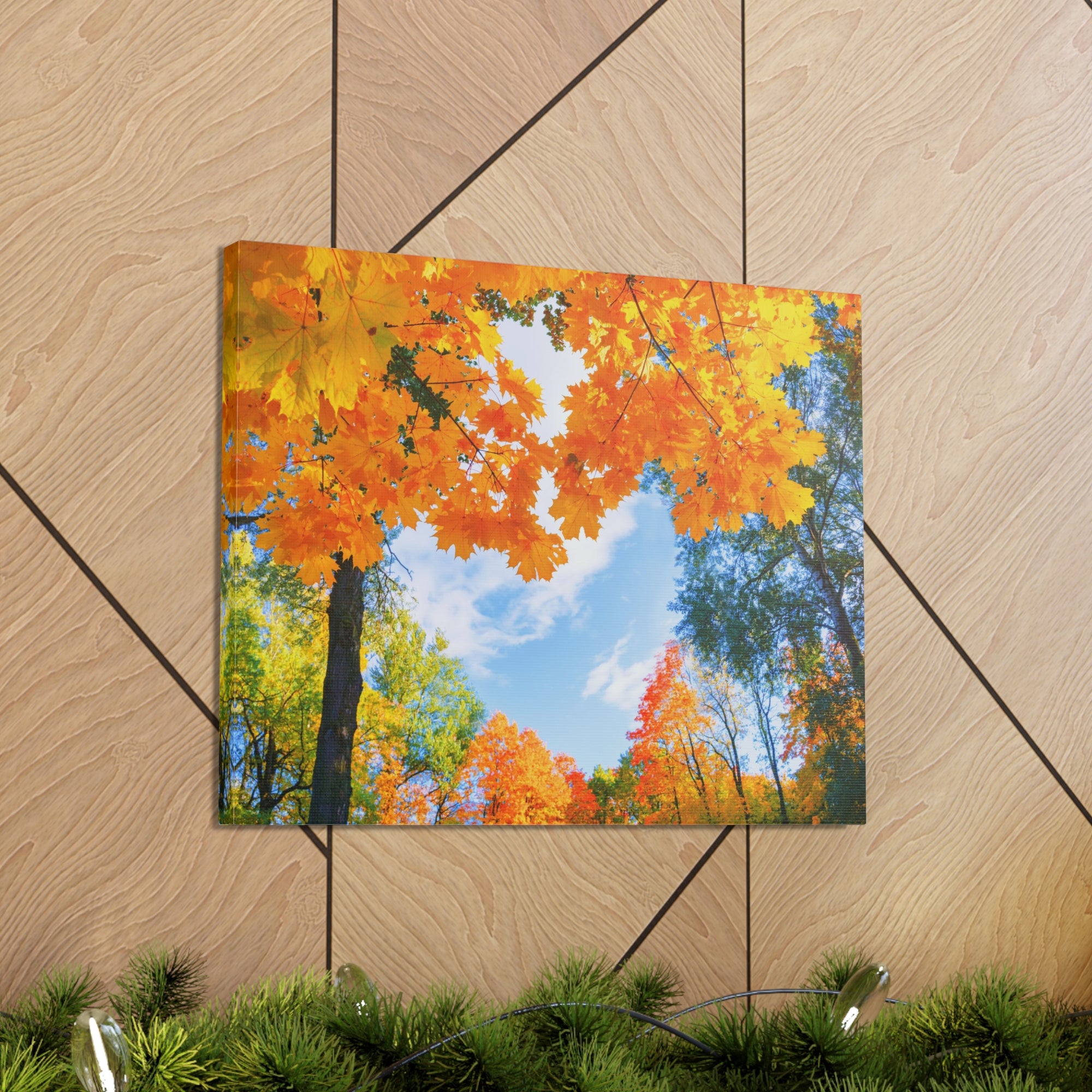 Autumn Tree With Orange Leaves Heart Nature Wilderness Photography Canvas Wall Art for Home Decor Ready-to-Hang-Express Your Love Gifts