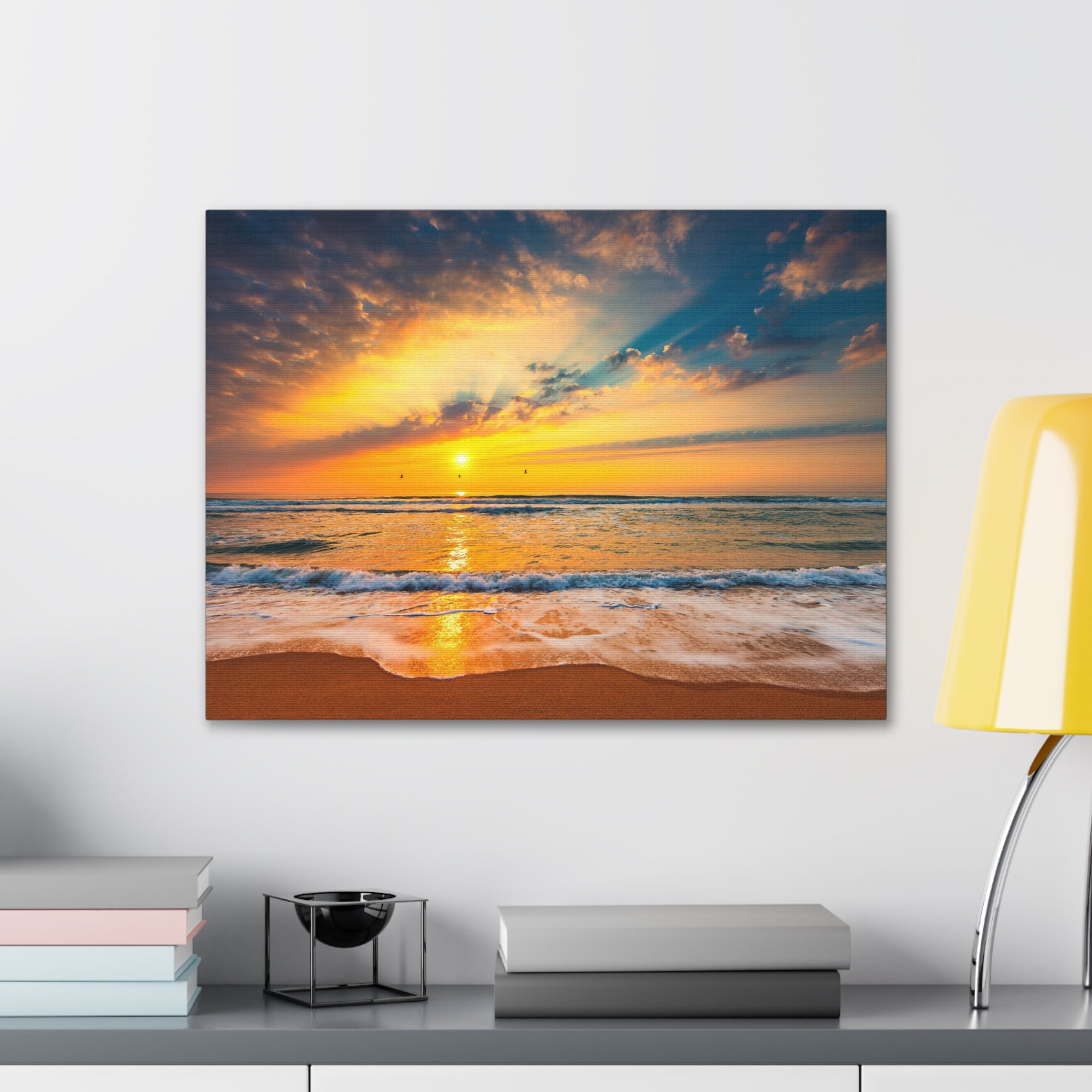 Beach Sunrise Over Tropical Sea Ocean Canvas Wall Art for Home Decor Ready-to-Hang-Express Your Love Gifts