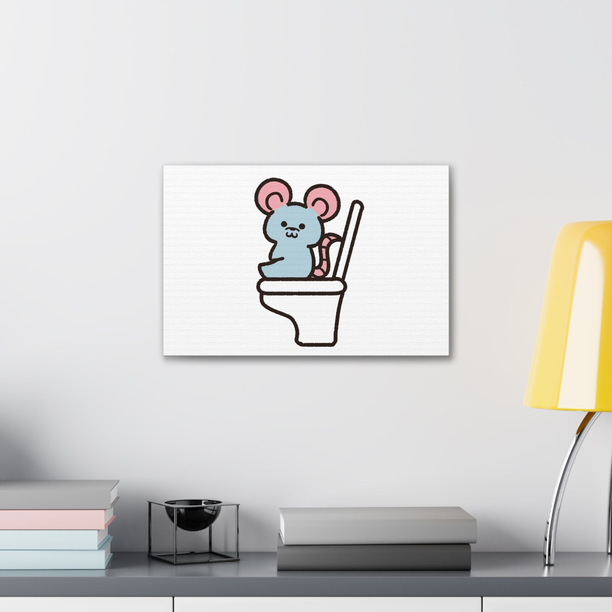 Cartoon Mouse Sitting On Toilet Funny Canvas Wall Art for Home Decor Ready-to-Hand-Express Your Love Gifts