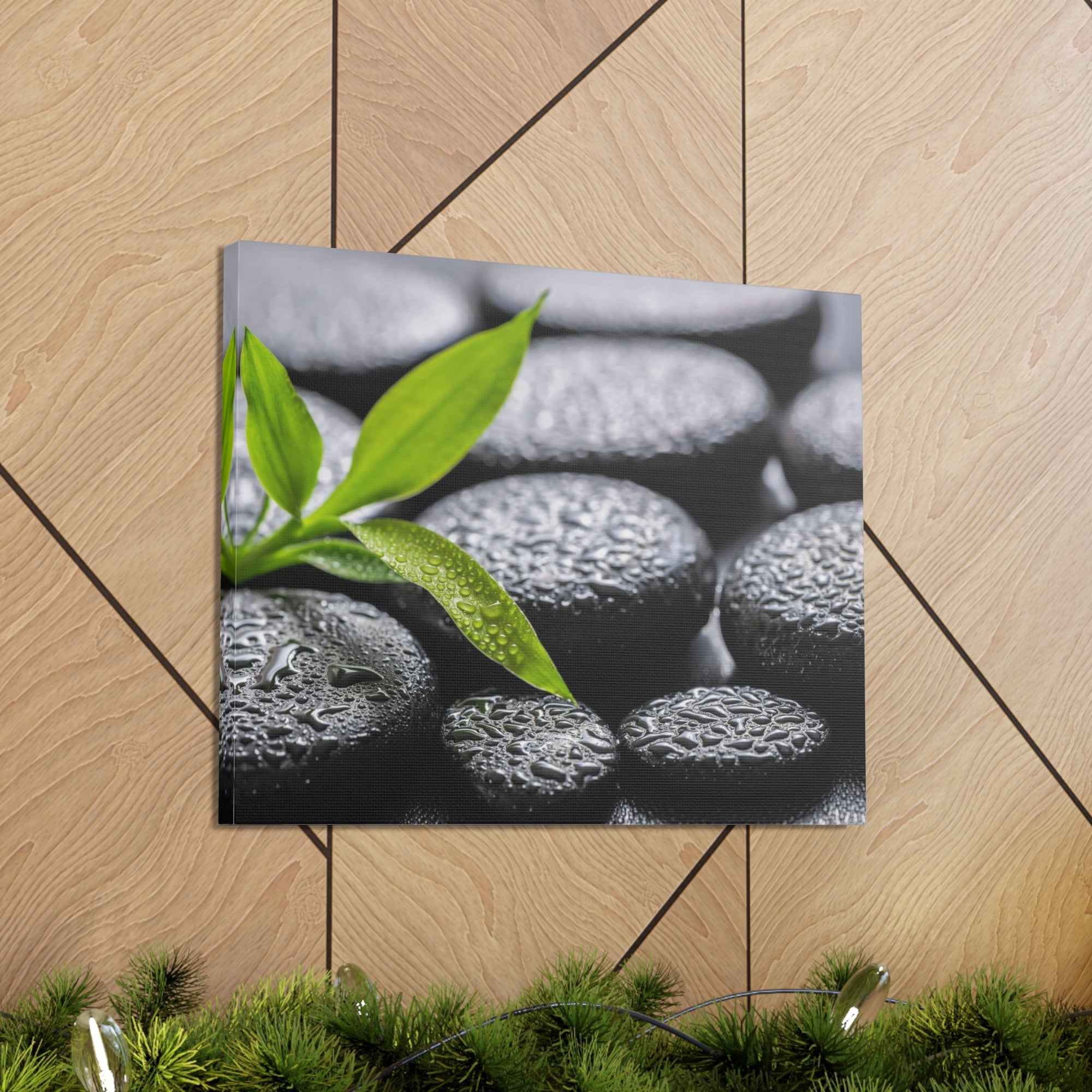 Bamboo on Zen Basalt Forest Floral Nature Photography Canvas Wall Art for Home Decor Ready-to-Hang-Express Your Love Gifts