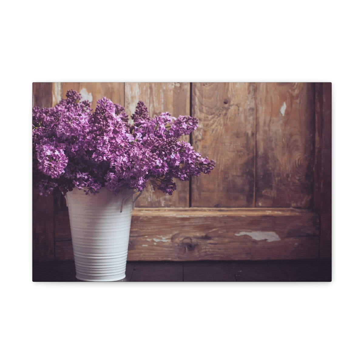 Bouquet Of Potted Lilac Flowers Rustic Wooden Background Canvas Wall Art for Home Decor Ready-to-Hang-Express Your Love Gifts