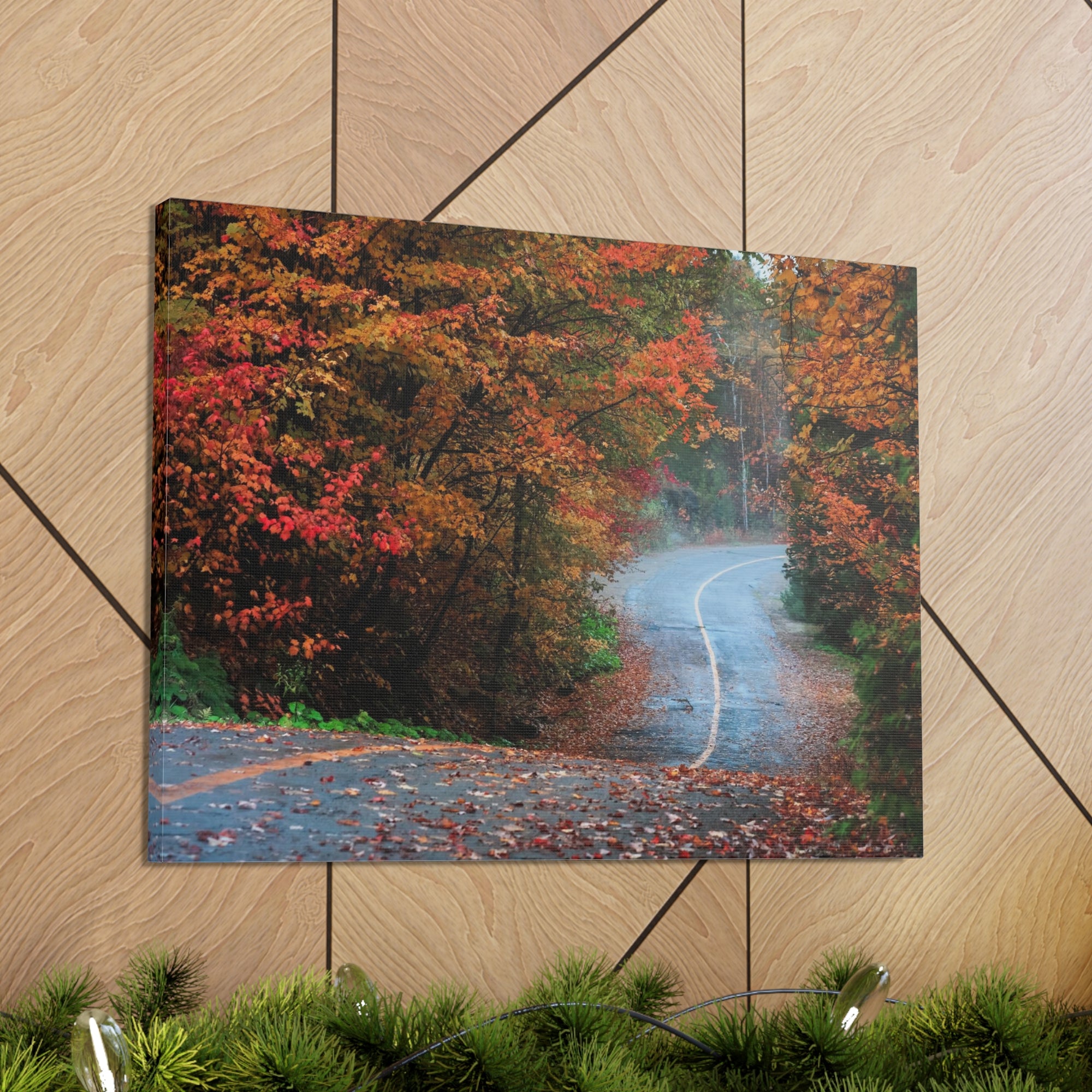 Autumn Forest Misty Path Nature Wilderness Photography Canvas Wall Art for Home Decor Ready-to-Hang-Express Your Love Gifts