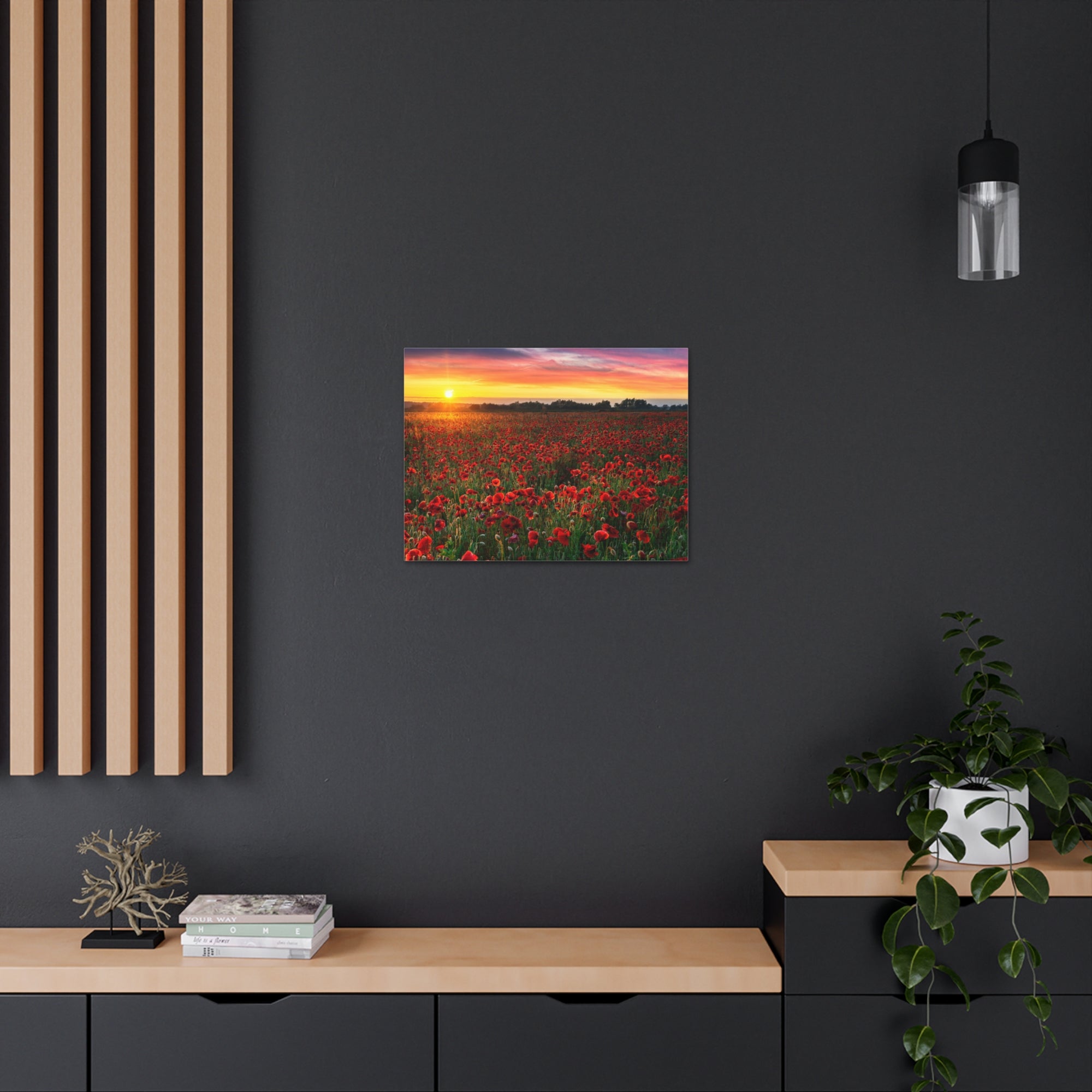 Beautiful Poppy Field During Sunrise Flower Canvas Wall Art for Home Decor Ready-to-Hang-Express Your Love Gifts