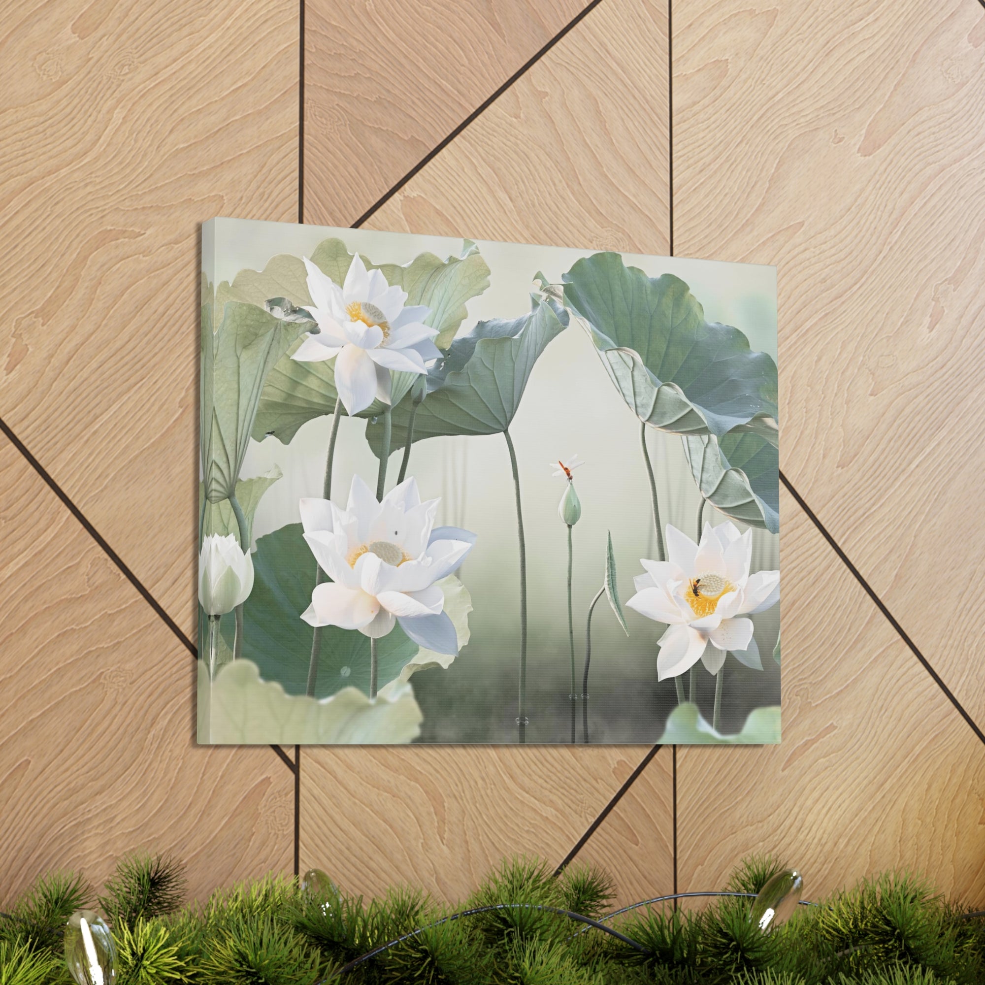 Beautiful White Lotus Flower Canvas Wall Art for Home Decor Ready-to-Hang-Express Your Love Gifts