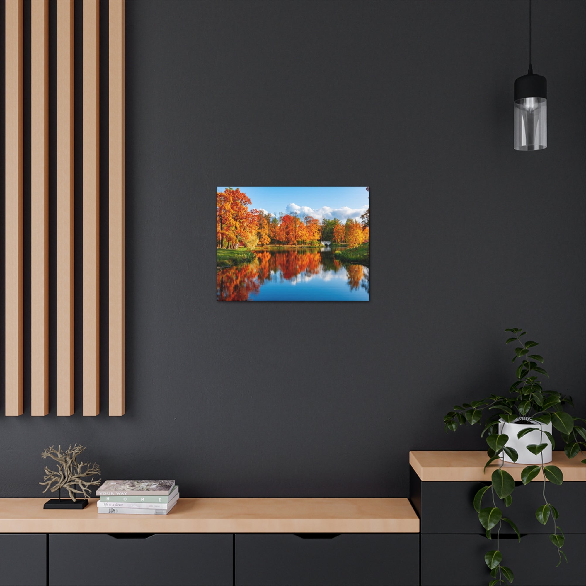 Autumn Fall Forest Orange Leaves Lake Nature Wilderness Photography Canvas Wall Art for Home Decor Ready-to-Hang-Express Your Love Gifts