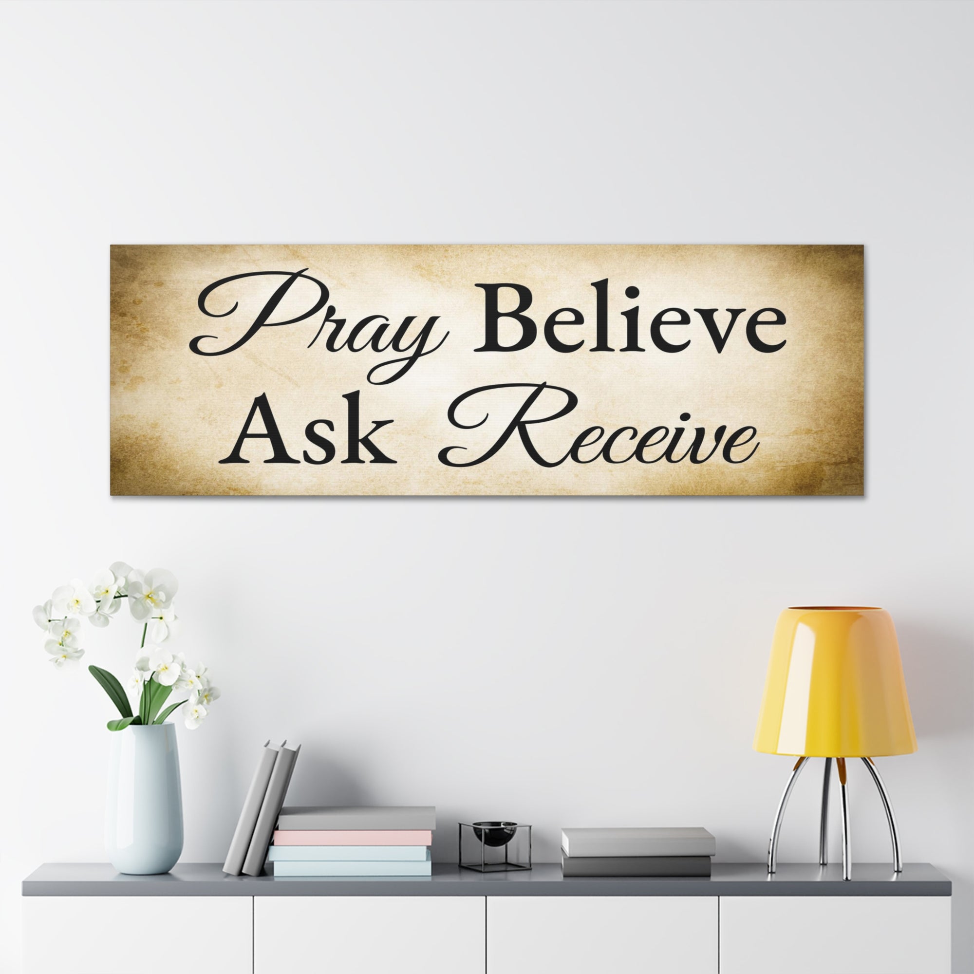 Scripture Walls Pray Believe Ask Receive Mark 11:24 Gold Bible Verse Canvas Christian Wall Art Ready to Hang Unframed-Express Your Love Gifts