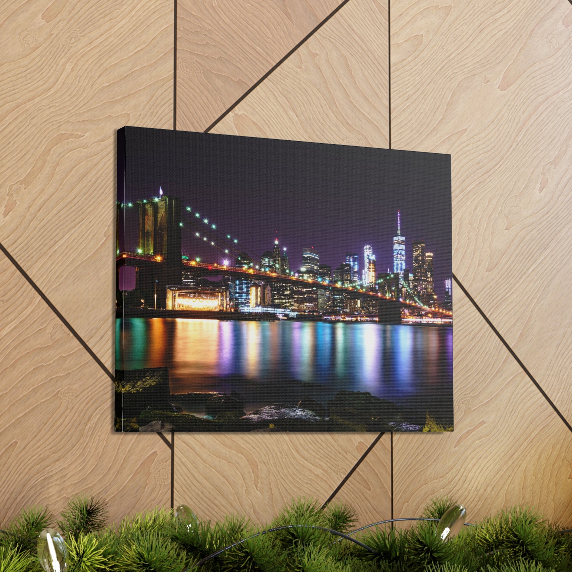 Brooklyn Night Skyline Canvas Artwork High-Quality Breathtaking Stunning Cityscape for Home Decor Ready to Hang-Express Your Love Gifts